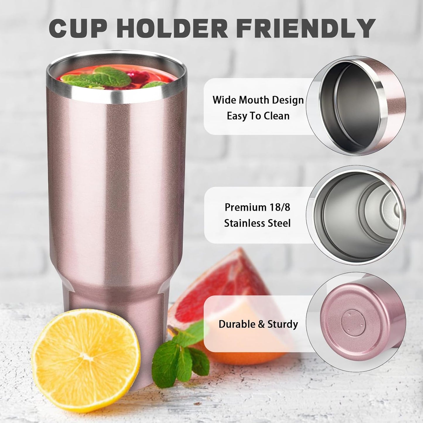 40 oz Tumbler with Lids and Straws, Stainless Steel Insulated Coffee Tumbler, Double Wall Vacuum Insulated Travel Mug Cup, Leakproof Thermal Coffee Cup for Hot and Cold Drinks (Rose Gold)