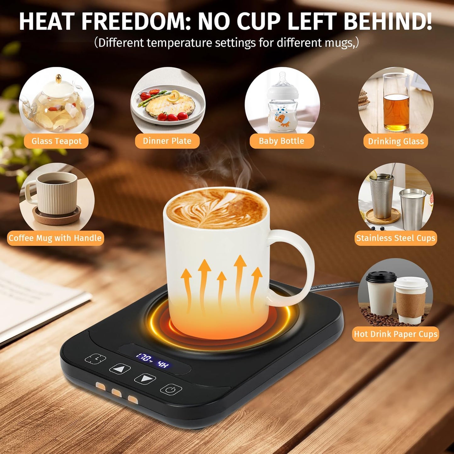 Coffee Mug Warmer - 36W Smart Cup Warmer for Coffee with 9-Temp Settings Display, 1-12H Timer, Electric Beverage Tea Water Milk Warmer for All Cups and Mugs