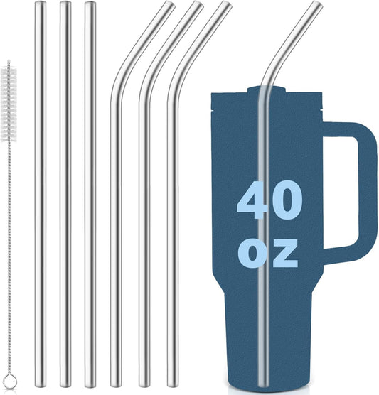 for Stanley Quencher 40oz Tumbler 6x Metal Stainless Steel Straws, 12inch Replacement Extra Long/Tall Straws for Stanley Cup 40oz Drinking Reusable Accessories (3x Straight & 3x Bent)
