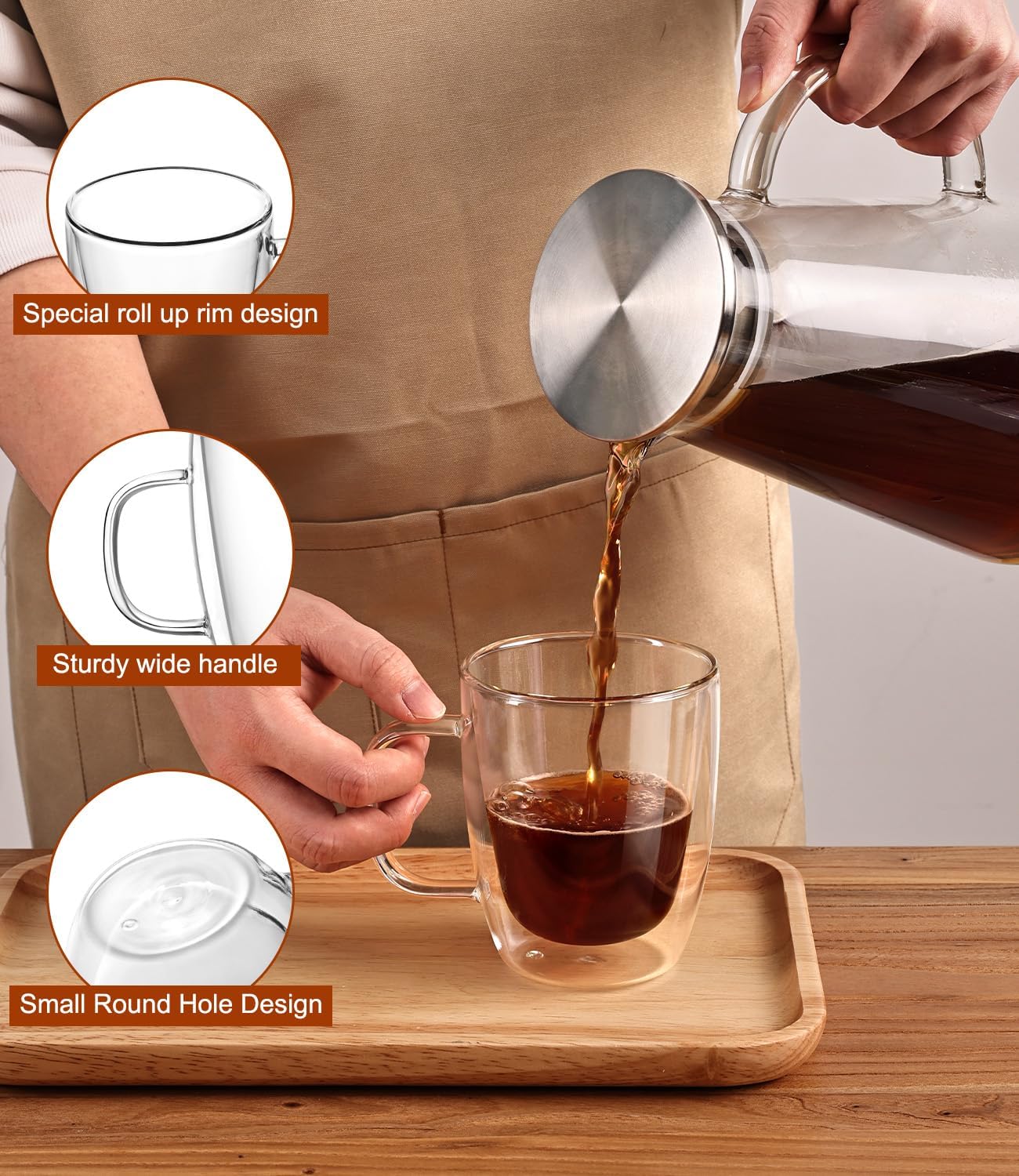 OJA Double Walled Glass Coffee Mugs 12.5oz Hand Blown Clear Coffee Cups Set of 4, Heat Resistant for Cappuccino, Tea, Latte, Espresso, Americano Insulated Borosilicate Glass with Handle