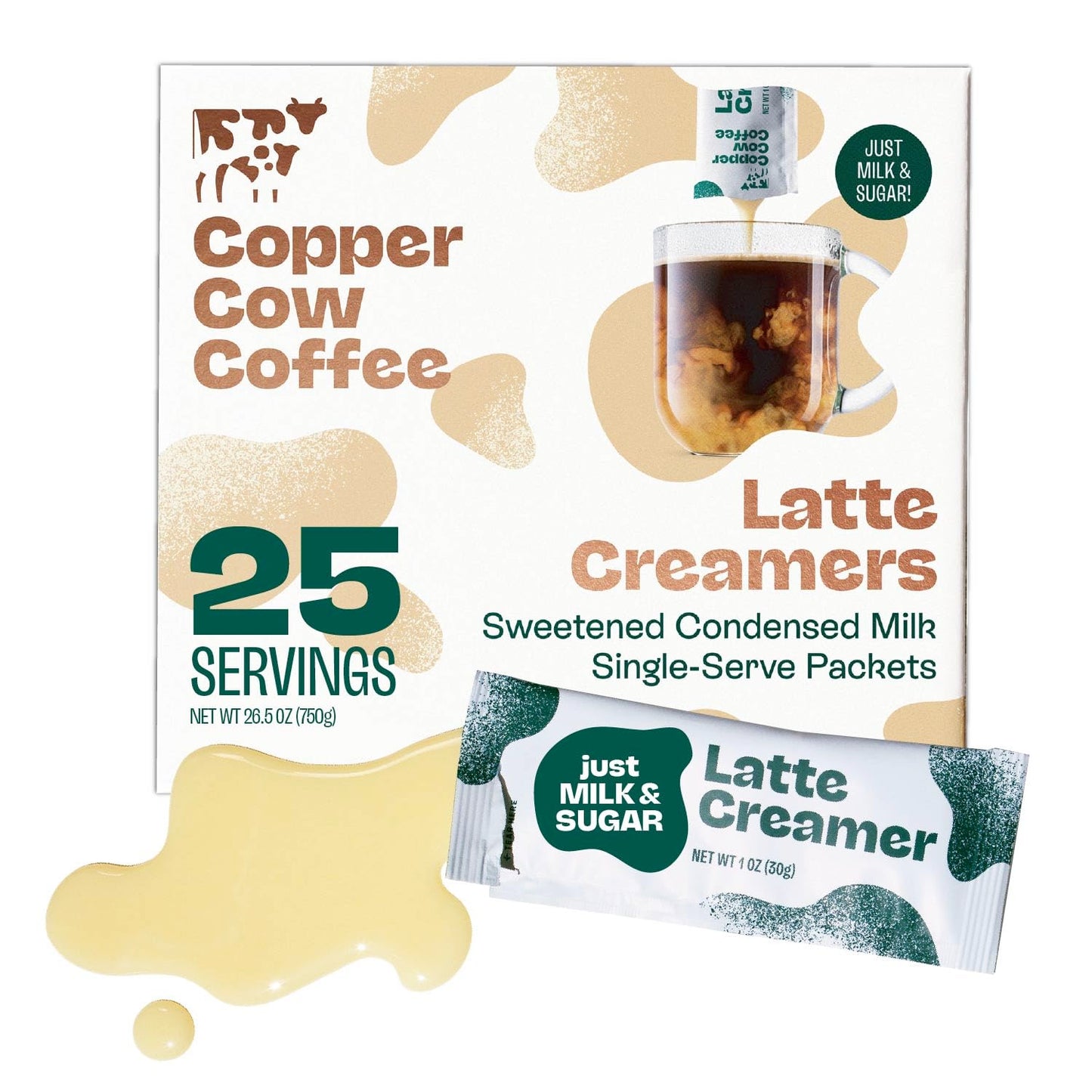 Copper Cow Coffee Sweetened Condensed Milk Coffee Creamer Singles (25 pack) | Vietnamese Inspired Coffee Creamer, All Natural Creamer Packets for Pour Overs & Lattes | No Refrigeration Needed