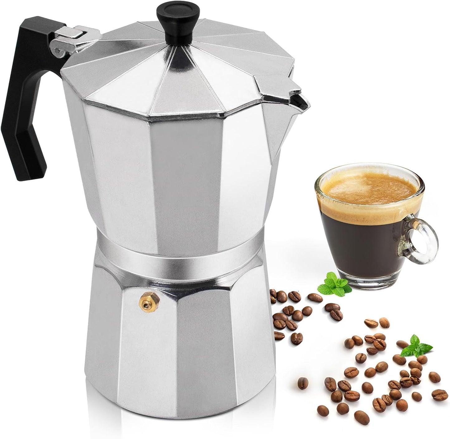 Aluminum 12 Cup 600ml Moka Pot Express Coffee Maker Stovetop Espresso Percolator Coffeemaker Italian Classic Style Brewing Greca Cafe Mocha Machine for Cafeteras Lover Camping Travel and Home Use 20oz