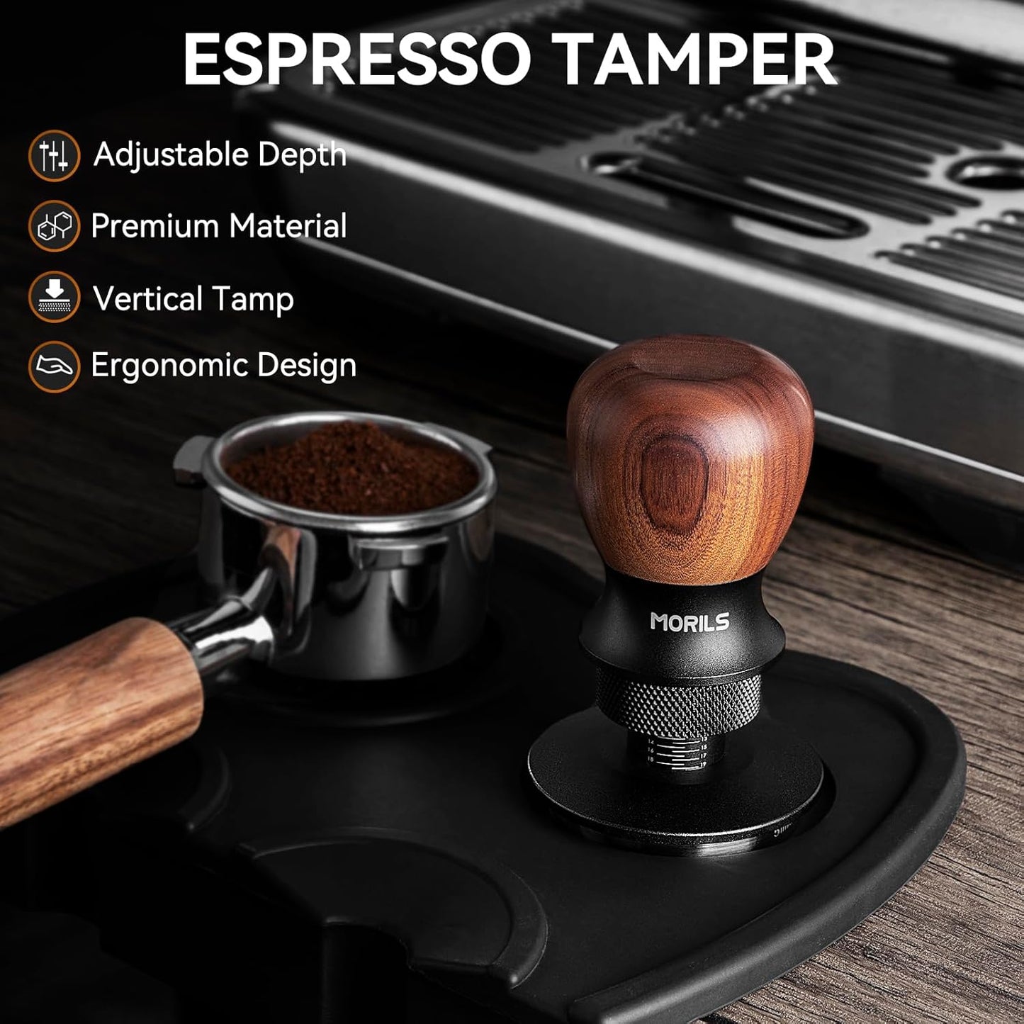 Espresso Tamper 53.3mm, Coffee Tamper with Spring Loaded Tamper, Adjustable Depth, Stainless Steel Base Espresso Coffee Tamper Fits for All 51mm 52mm Espresso Machine.