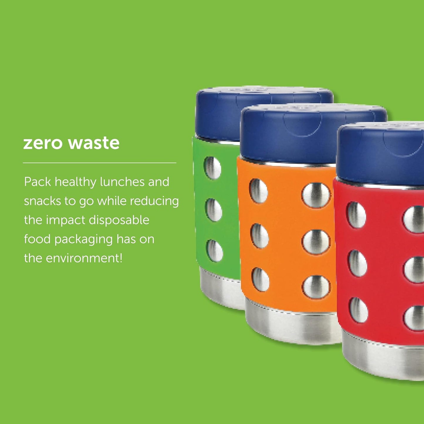 LunchBots Thermal 12 oz Triple Insulated Thermos - Hot 6 Hours or Cold 12 Hours - Leak Proof Thermos Soup Jar - All Stainless Interior - Navy Lid - Purple Dots