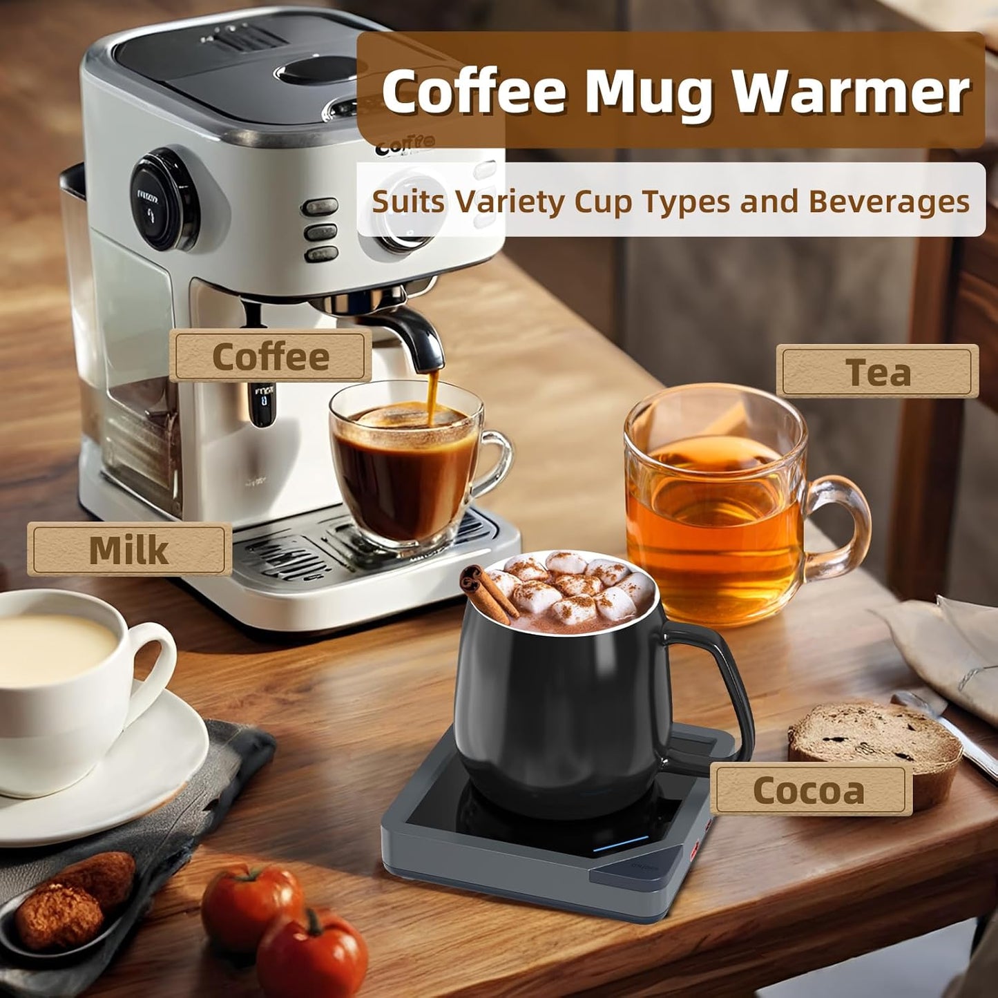 Coffee Mug Warmer with 2 USB Charging Ports: Auto Shut-Off Candle Wax Warmer - Heated Beverage Coffee Accessories for Home Office Desk - U1 Gray