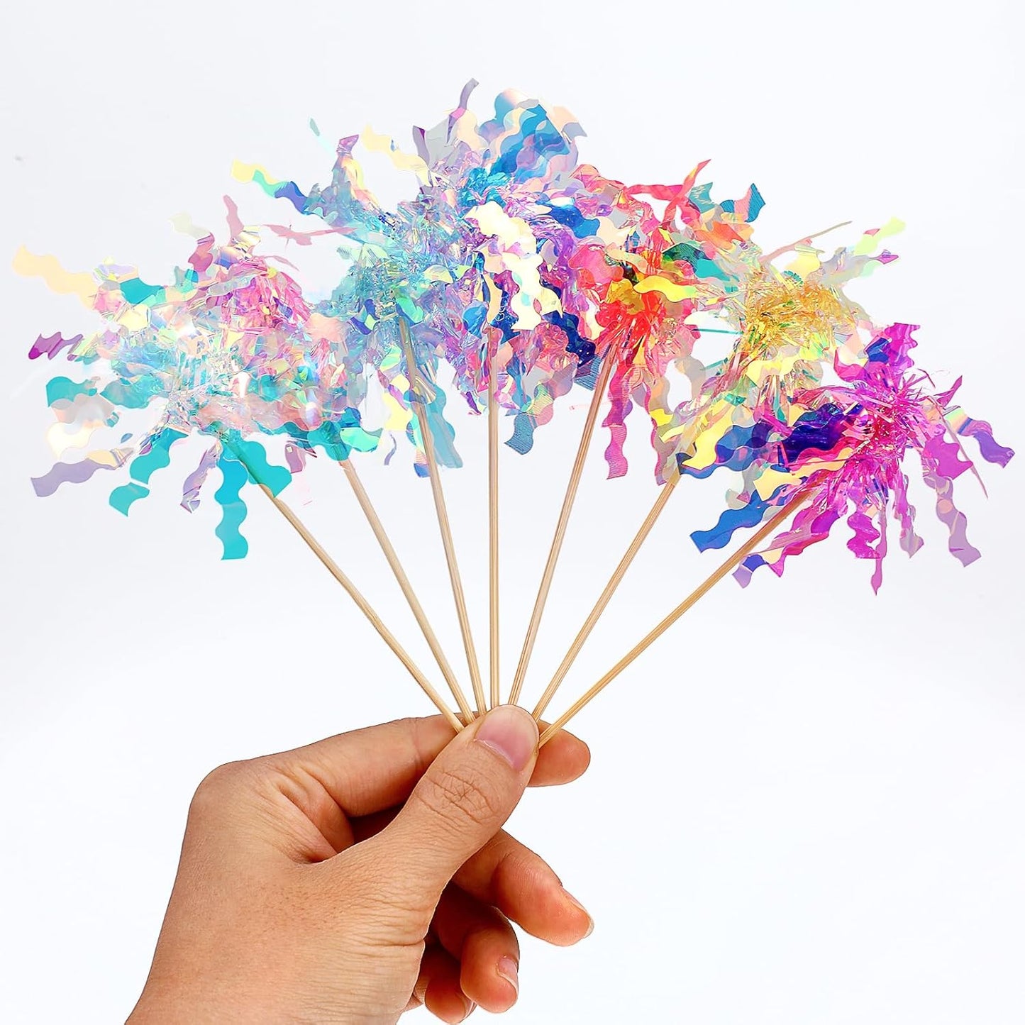 14Pcs Foil Firework Cupcake Toppers, Sparkle Tinsel Cake Toppers, Tinsel Drink Cake Decoration, Cocktail Food Fruit Toothpick for Cake Decoration Party Supplies