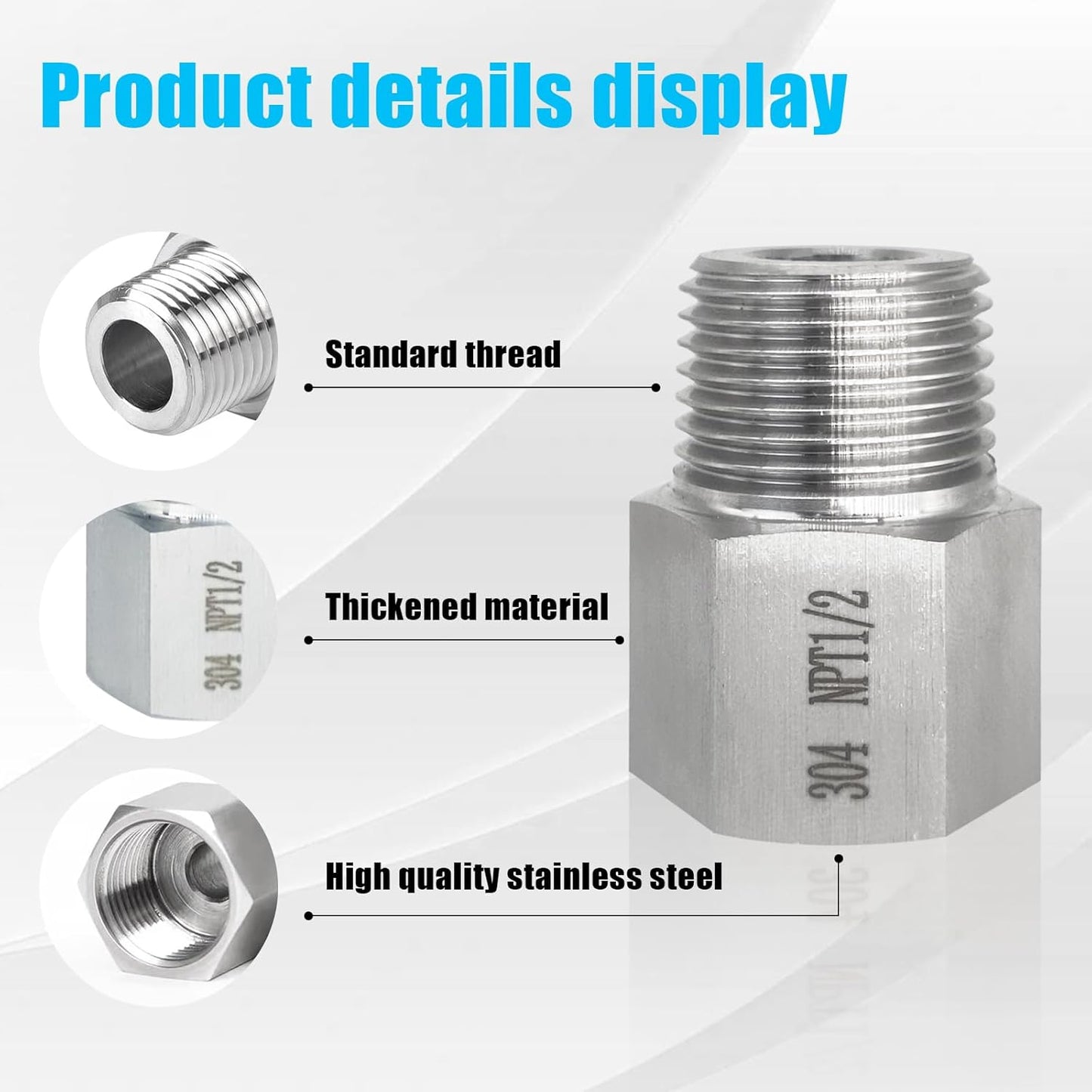 2 pieces Npt1/2 Female to Npt1/2 Male Reducer,1/2NPT Fittings Water pipe Adapter, Fabricate of 304 Stainless Steel