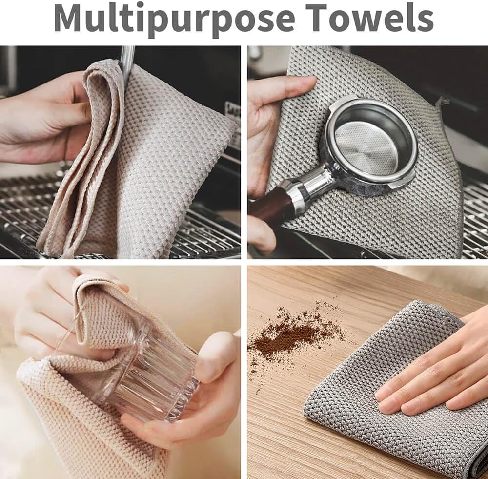 Espresso Accessories Barista Towels 6 Pack – Microfiber Cleaning Cloths for Espresso Machines, Steam Wands & Countertops – Essential Coffee Bar Accessories, 12"x12"
