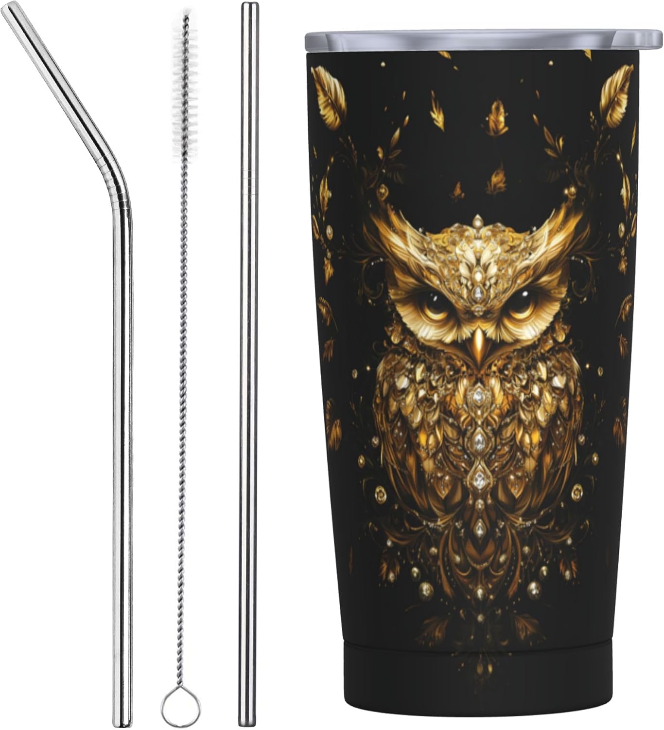 Owl Tumbler with Lid and Straw 20oz Coffee Tumblers Leakproof Stainless Steel Travel Mug Vacuum Insulated Cup for Iced and Hot