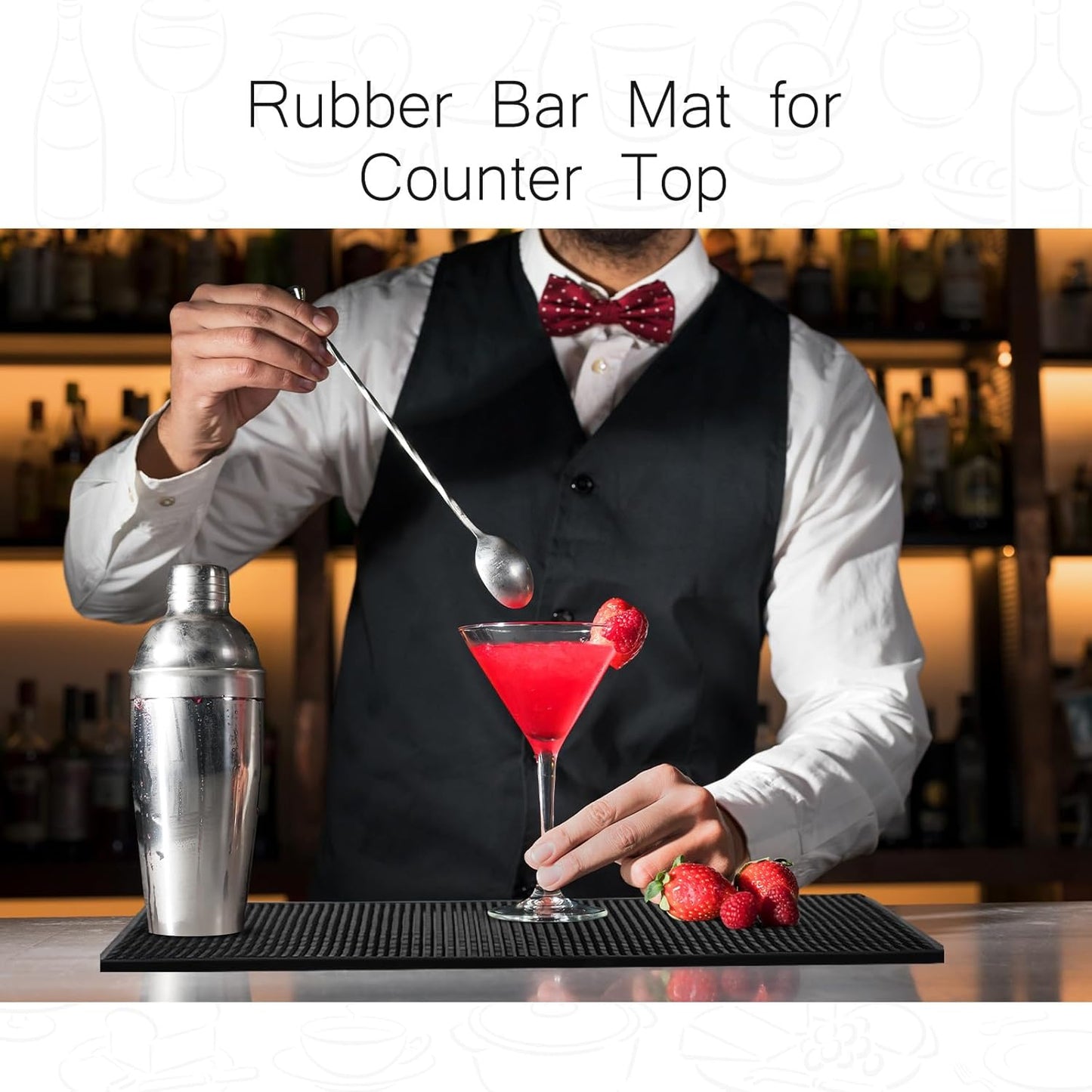 Tioncy 1 Pcs Bar Mat for Countertop 28 x 16 Inch Non Slip Cocktail Rubber Coffee Bar Service Mat for Bartending Hot Dishes Restaurants Barbershop Clippers Hot Pads, Black