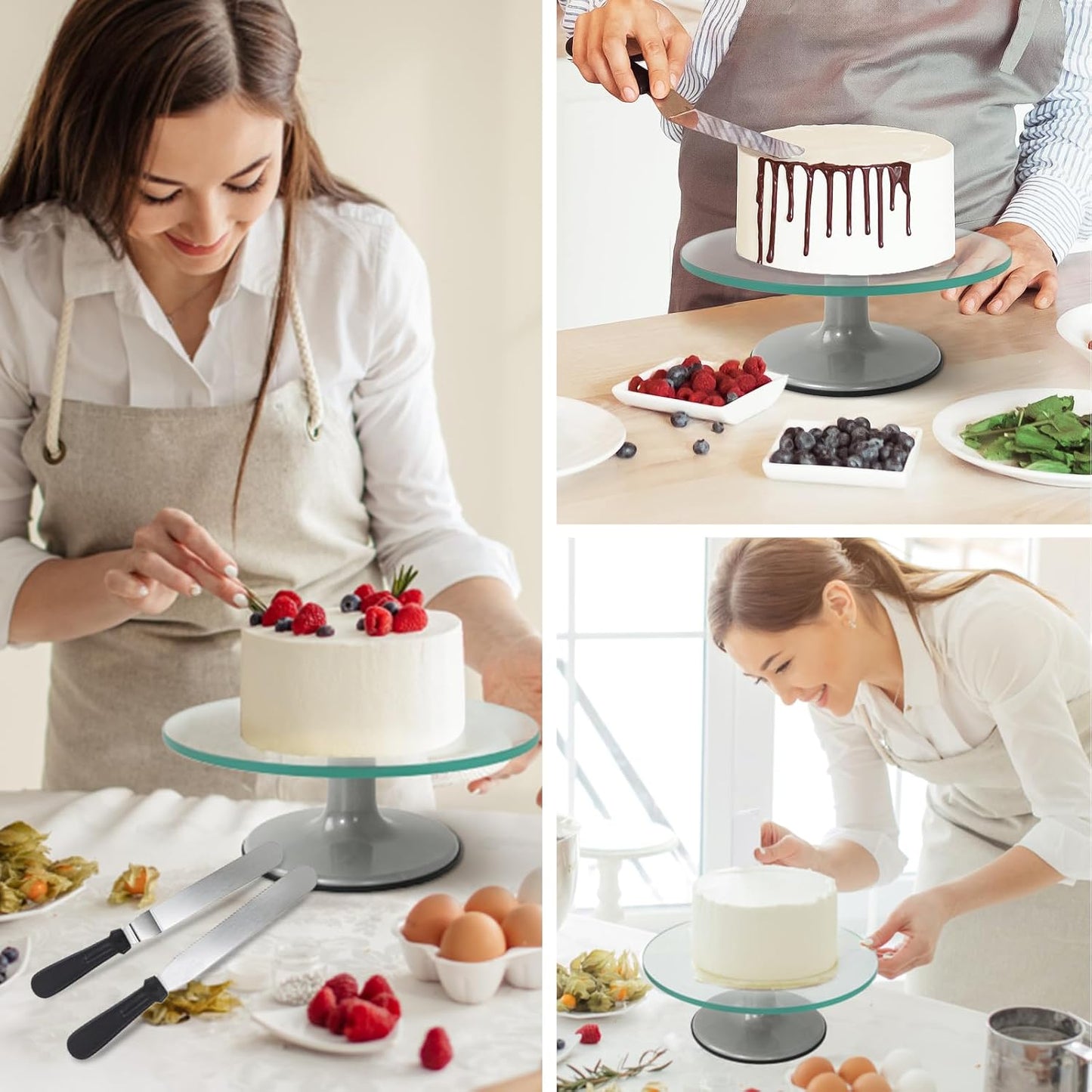 Cake Turntable 12 Inch, Uten Cake Stands, Glass Cake Decorating Display Stand, 33pcs Cake Decorating Set, Straight & Offset Spatula, Cream Scraper etc. Baking Tools & Accessories