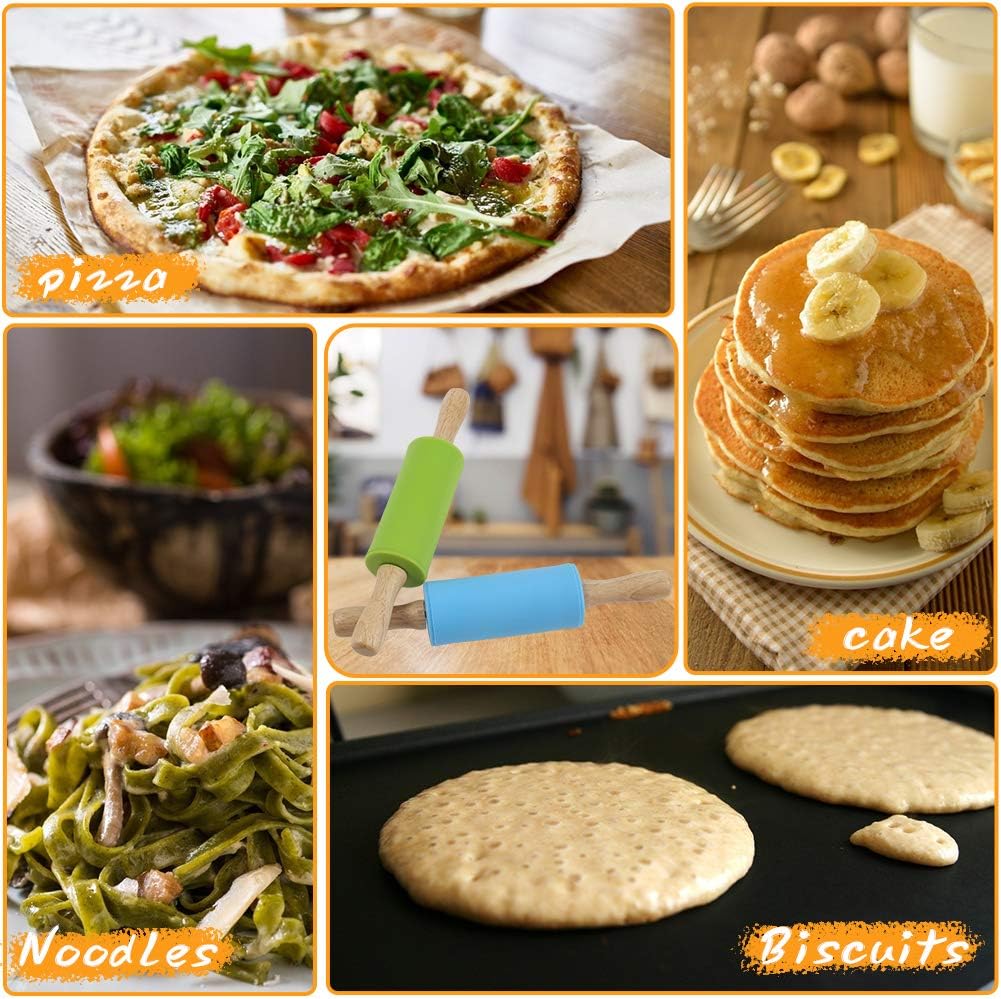 Koogel 9 Inch Mini Kids Rolling Pin, 2 Pcs Small Rolling Pin Handle for Home Kitchen Children Cake