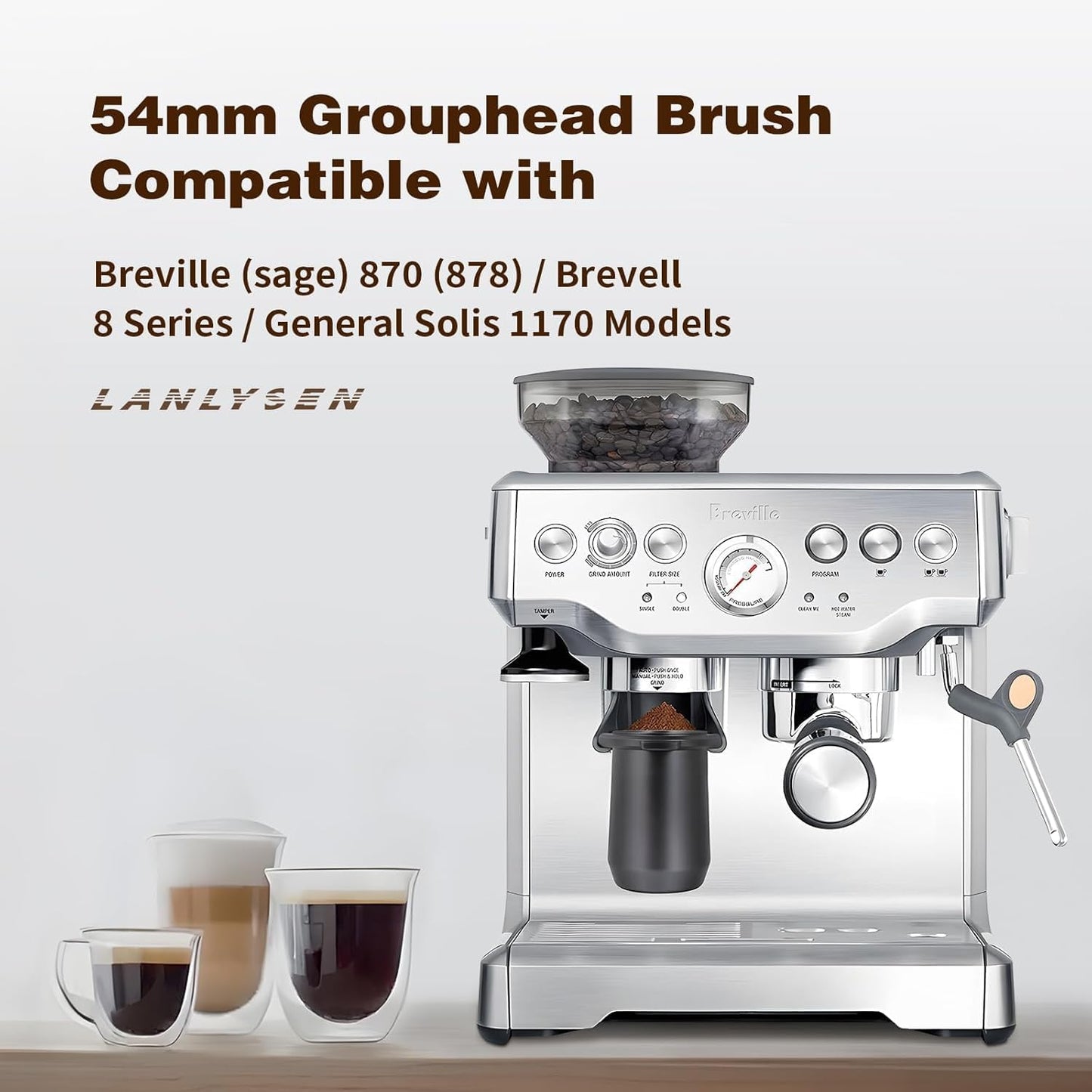 Espresso Coffee Machine Cleaning Brush Wood grain color espresso machine electric cleaning brush 360° Totally enclosed cleaning espresso brush Compatible with 54mm Breville Machines