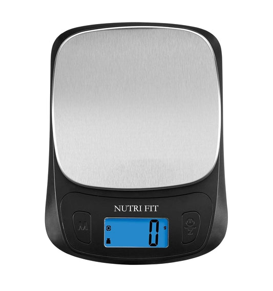 NUTRI FIT Ultra Slim Kitchen Scale Digital Food Weight Scale for Baking Cooking in Grams and Ounces Tare & Backlit LCD Display 11lb 5kg Capacity- Black/Stainless Steel