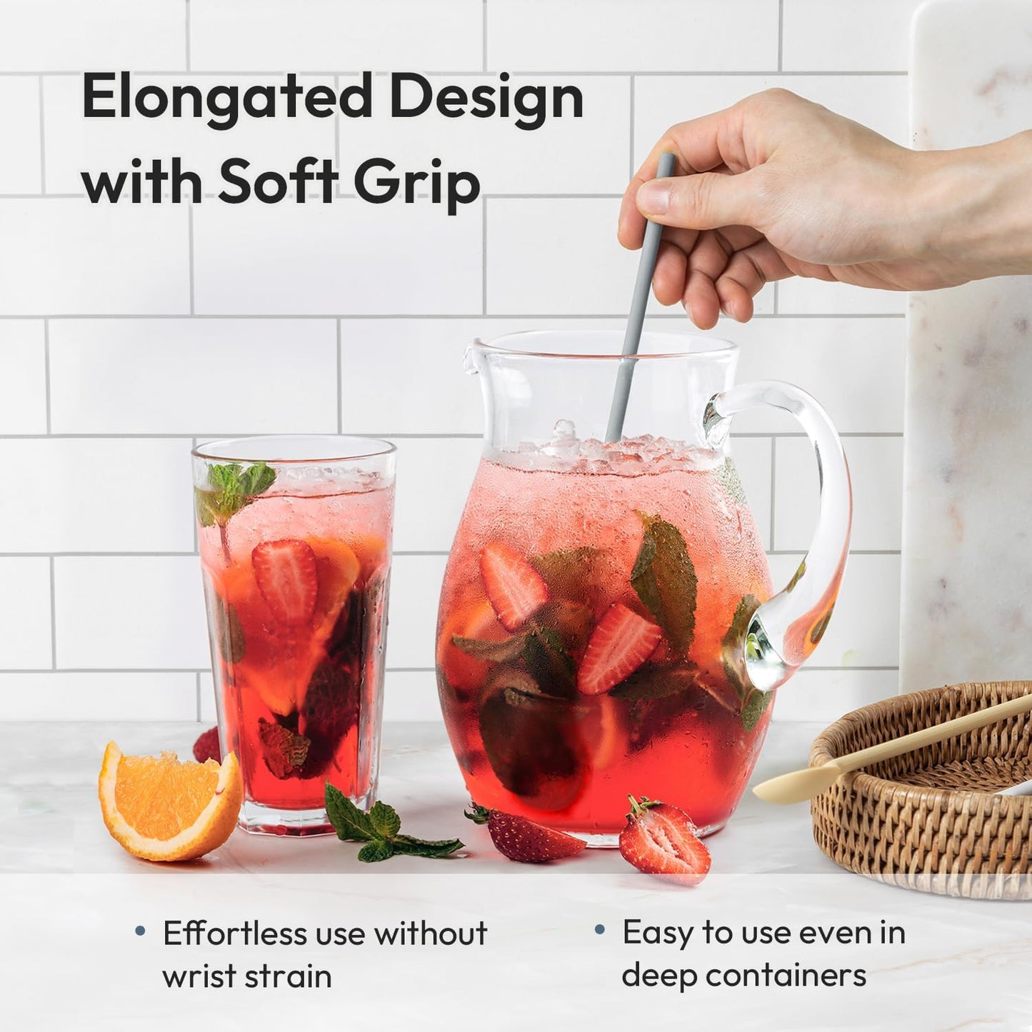 2Pcs Carrotez 9.9" Silicone coffee stirrer, Long Coffee Spoon, Reusable Iced Tea Spoon, Multipurpose Beverage Stirring Stick - Grey