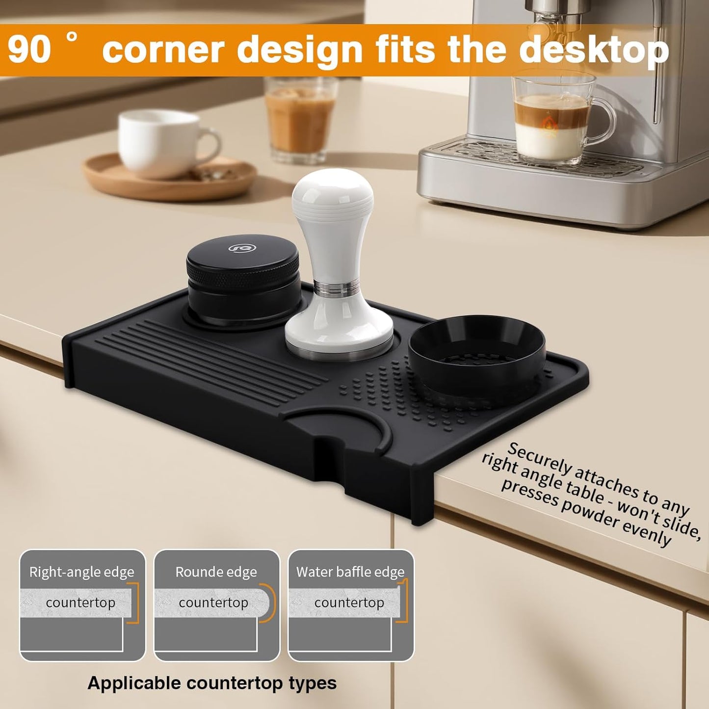 Espresso Tamping Mat, Coffee Tamper Mat, 10.4×5.6 In Silicone Coffee Matt for Counter, Espresso Machine Accessories, Waterproof and Heat Resistant Tamp Mats for Espresso Coffee Station(Black)