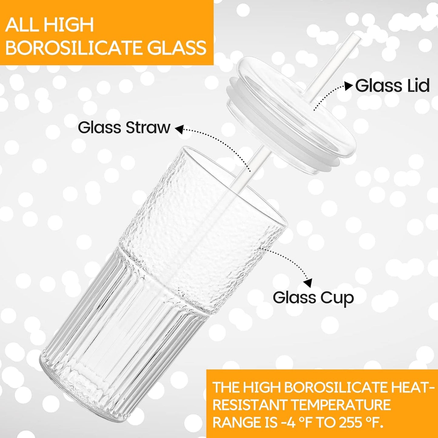 Glass Cups With Lids and Glass Straws，20 OZ High Borosilicate Glass Tumbler Iced Coffee Water Smoothie…