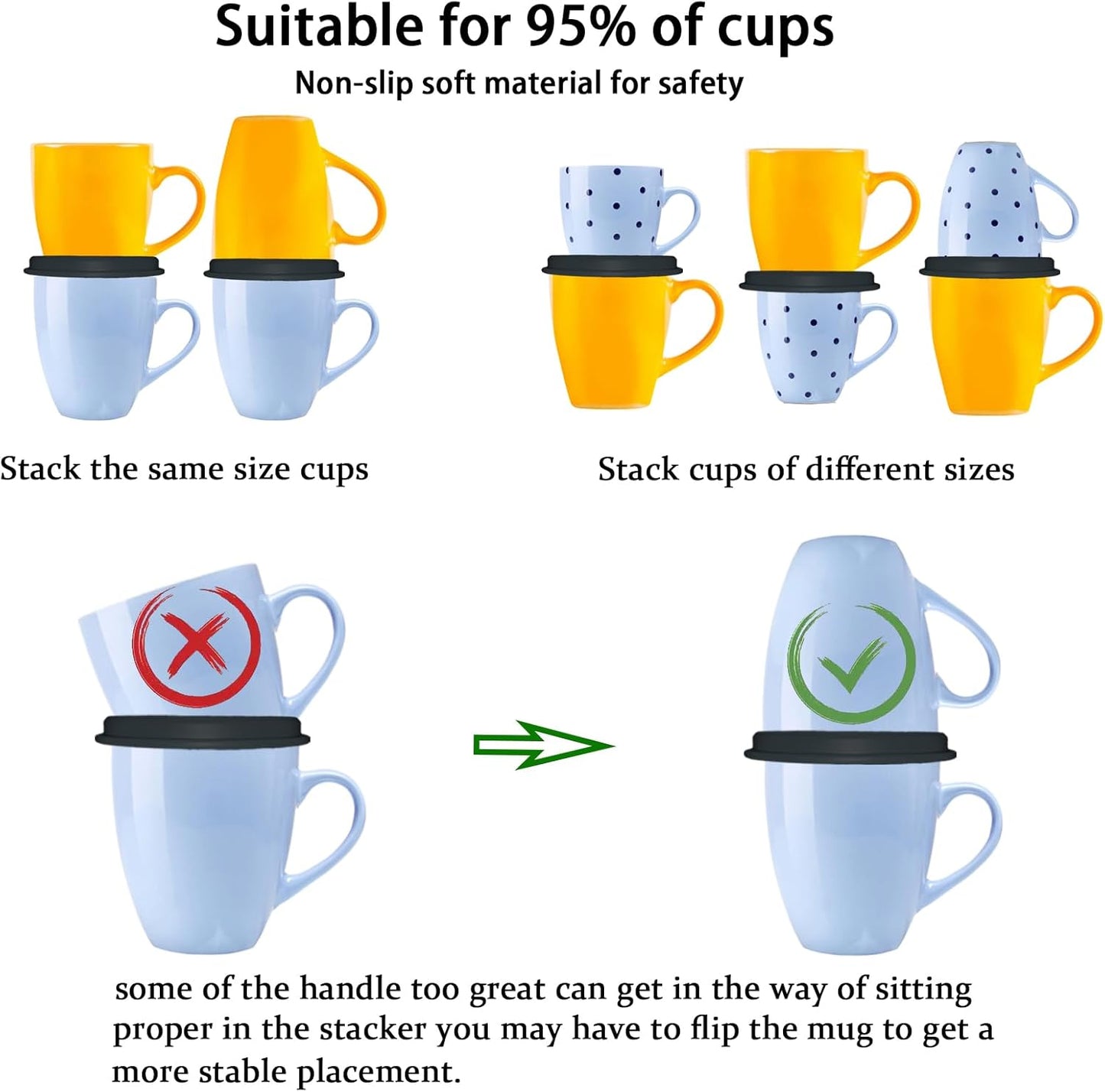 Coffee Mug Organizers and Storage (6Pack), Adjustable Mug Organizer for Kitchen Cabinet Shelf, Cup Stacker Holder for Tea Cup, Coffee Mug, Glassware, Save Space for Cupboard