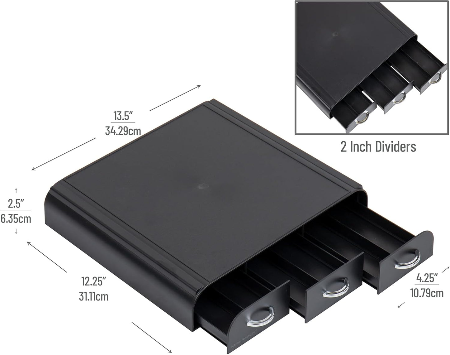 Mind Reader Single Serve Coffee Pod Organizer with 3 Drawers, 36 Pod Capacity, 13.5"L x 12.25"W x 2.5"H, Black (Pack of 8)