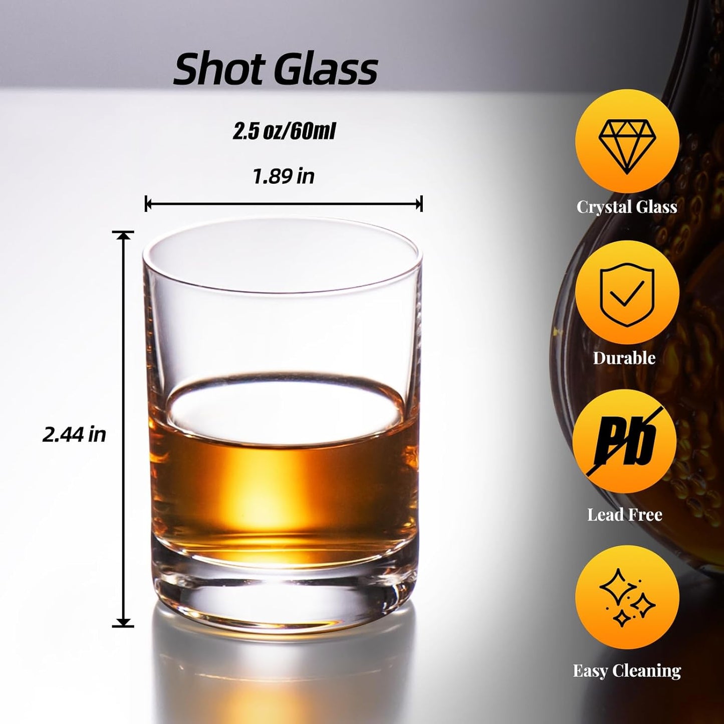 KAMMAK Shot Glasses Set of 2, 60ml/2oz Clear Espresso Shot Glass with Heavy Base for Bar Restaurants Home, Small Whiskey Shot Glass for Vodka, Whiskey, Tequila, Spirits & Liquors