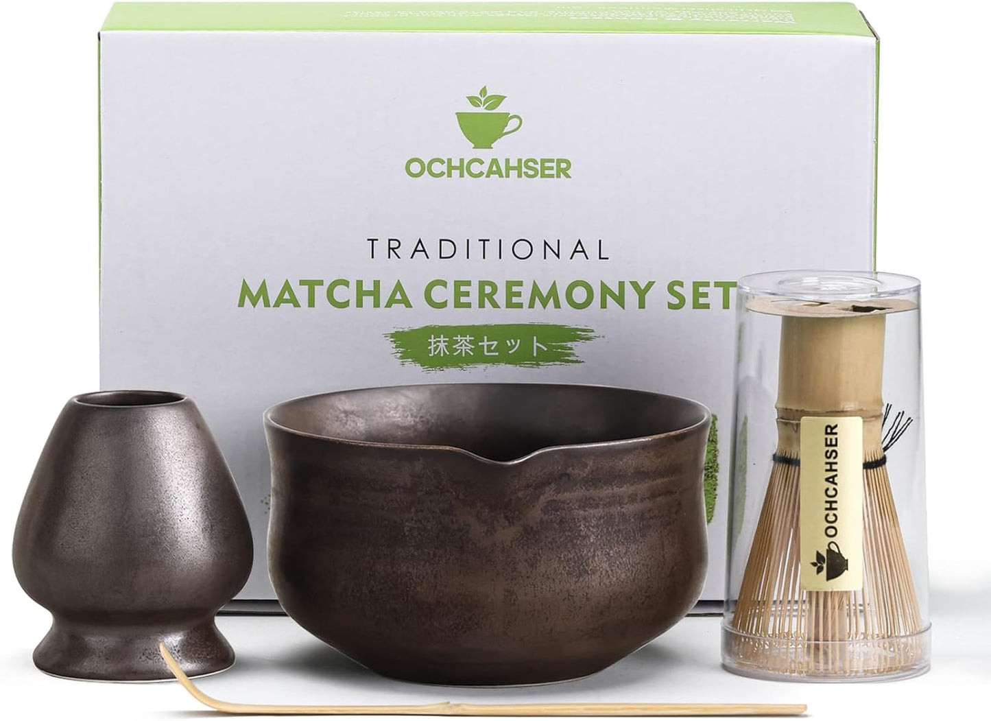 Matcha Set, Japanese Tea Set Includes Matcha Bowl with Spout, Matcha Whisk Holder (chasen), Bamboo Matcha Whisk and Bamboo Scoop, Ceramic Matcha Kit for Tea Lovers
