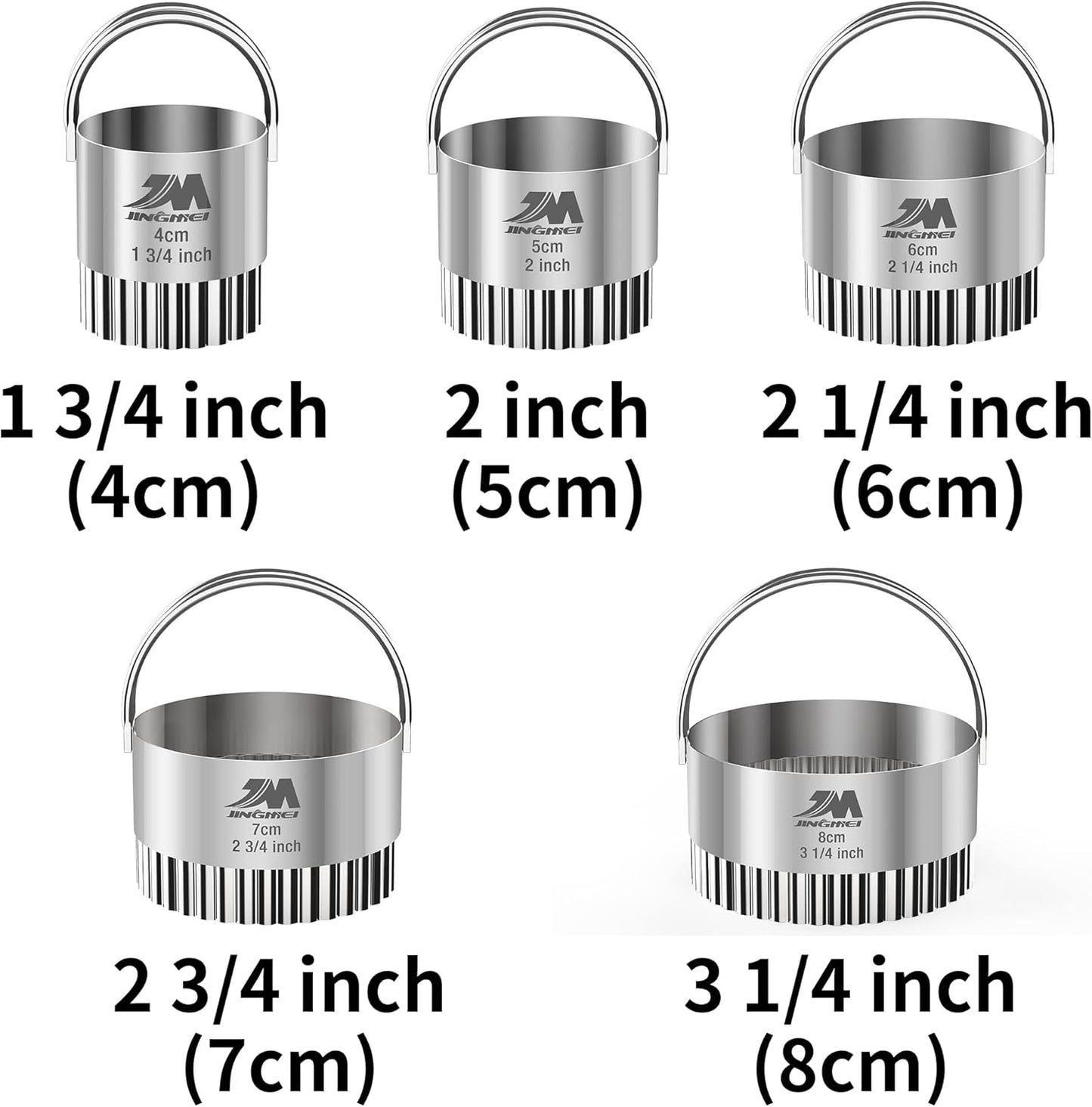 Ripple Biscuit Cutter Set 1.75inch 2inch 2.25inch 2.75inch 3.25inch, Stainless Steel Round Biscuit Cutters with Handle, Wave Cookies Cutter with Fluted Edge, Professional Baking Dough Tools