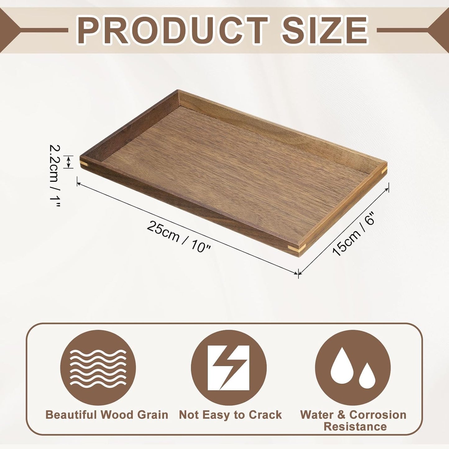 uxcell Bamboo Serving Tray, 10 x 6 Inch Rectangle Wooden Trays Portable Serving Platters for Food Fruit, Snacks, Bread, Vanity, Weddings, Picnics, Brown (Inner Slant)