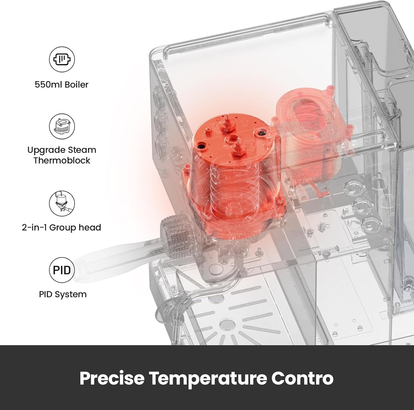 Espresso Machine, 15 Bar Coffee Maker with 1450W Boiler, Milk Frother Steam Wand, Professional Espresso Maker with 57oz Removable Water Tank for Latte, G3007L, Brushed Stainless Steel