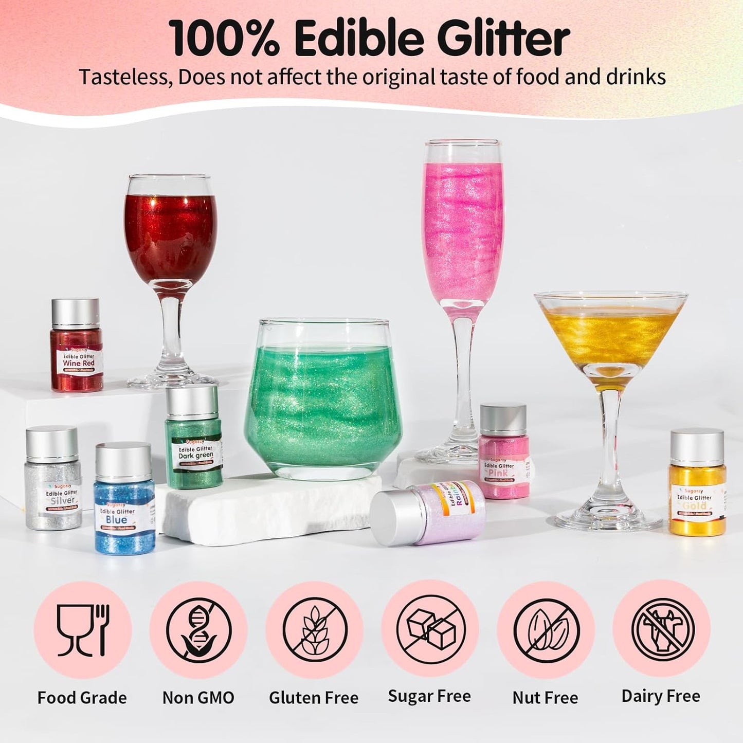 Edible Rainbow Glitter for Drinks,Food Grade 10g Iridescent Sprinkles Cake Decorating Supplies,Edible Luster Dust for Cocktail Beverages,Food Coloring Shimmer Powder for Baking,Cake Cupcakes Cookies Drinks Candy Strawberries Decorations