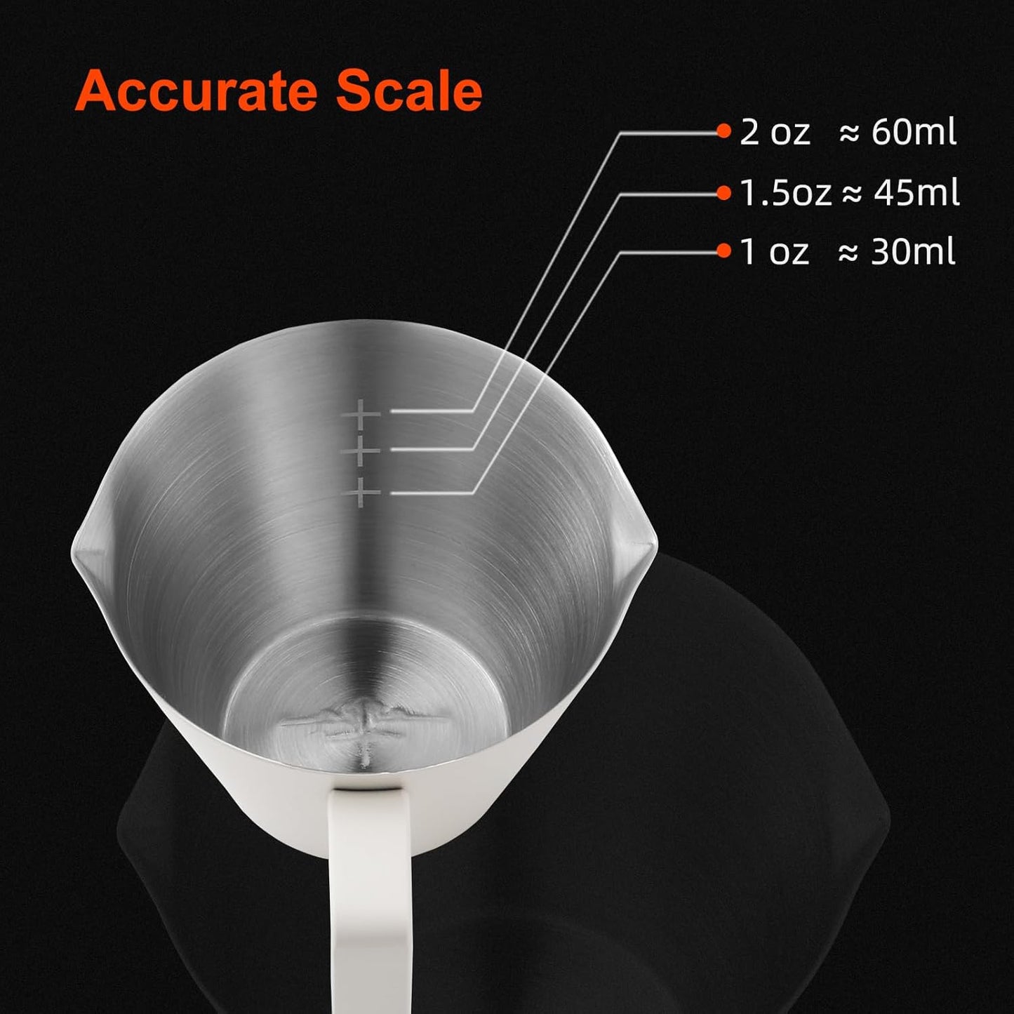 MHW-3BOMBER MHW-3BOMBER Espresso Measuring Cups 2Pcs with Handle, 1oz / 2oz / 3oz Double Spouts Stainless Steel Espresso Shot Cups with Scale, V-Shaped Mouth, 3.4oz / 100ML White G6200W-OS