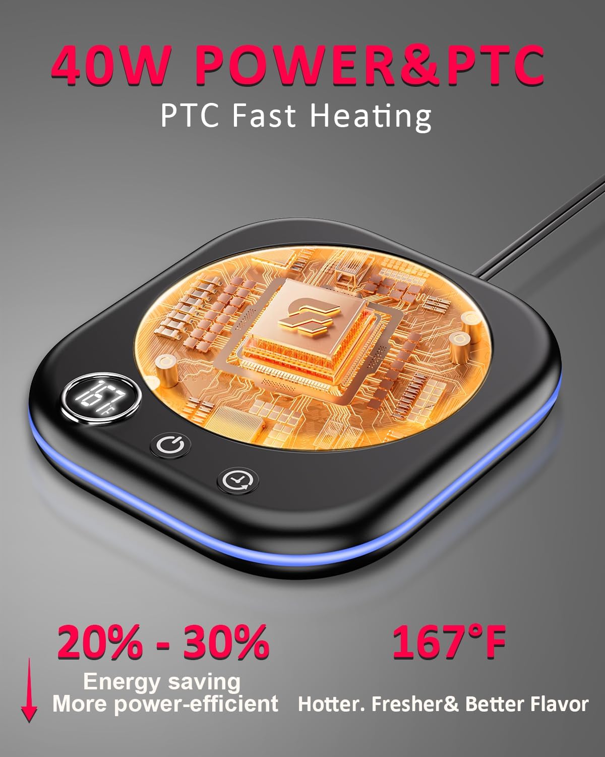 Mug Warmer,40W Coffee Mug Warmer for Desk with Temperature Display, 4H Auto Shut Off, 3 Temp Settings & 1-12H Timer, Smart Electric Beverage Warmer for Coffee, Tea, Water, Milk and Coco(Black)