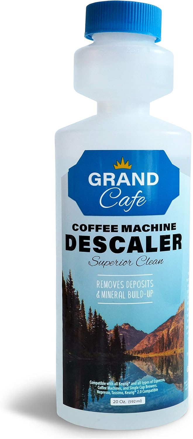 Grand Cafe – Universal descaling solution - Perfect Measure Bottle (20 oz, 5 uses per bottle) for Keurig, Nespresso, Delonghi and All Single Use Coffee Pot and Espresso Machines