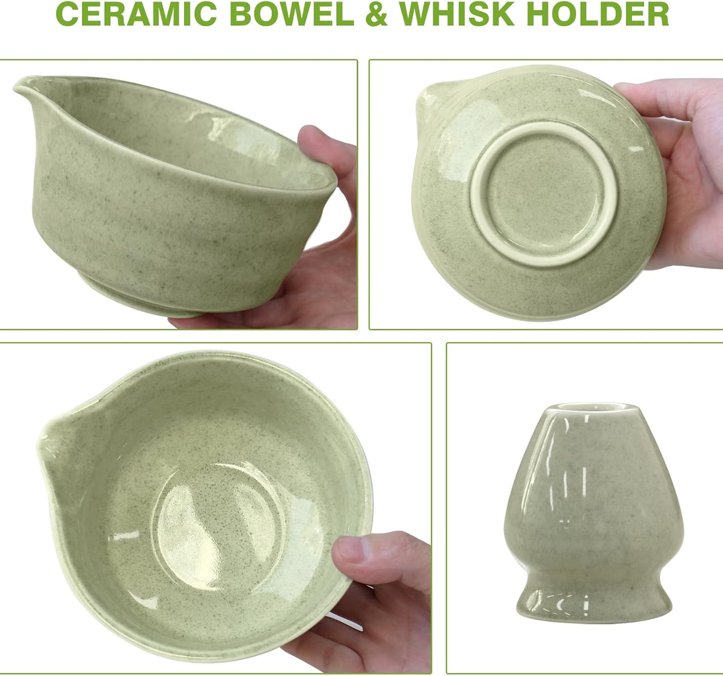 Matcha Whisk Set - Premium Complete Ceremonial Grade Matcha Set with Bamboo Whisk, Matcha Bowl with Spout, Scoop, Sifter & Holder - Authentic Japanese Tea Kit for Traditional Tea Preparation