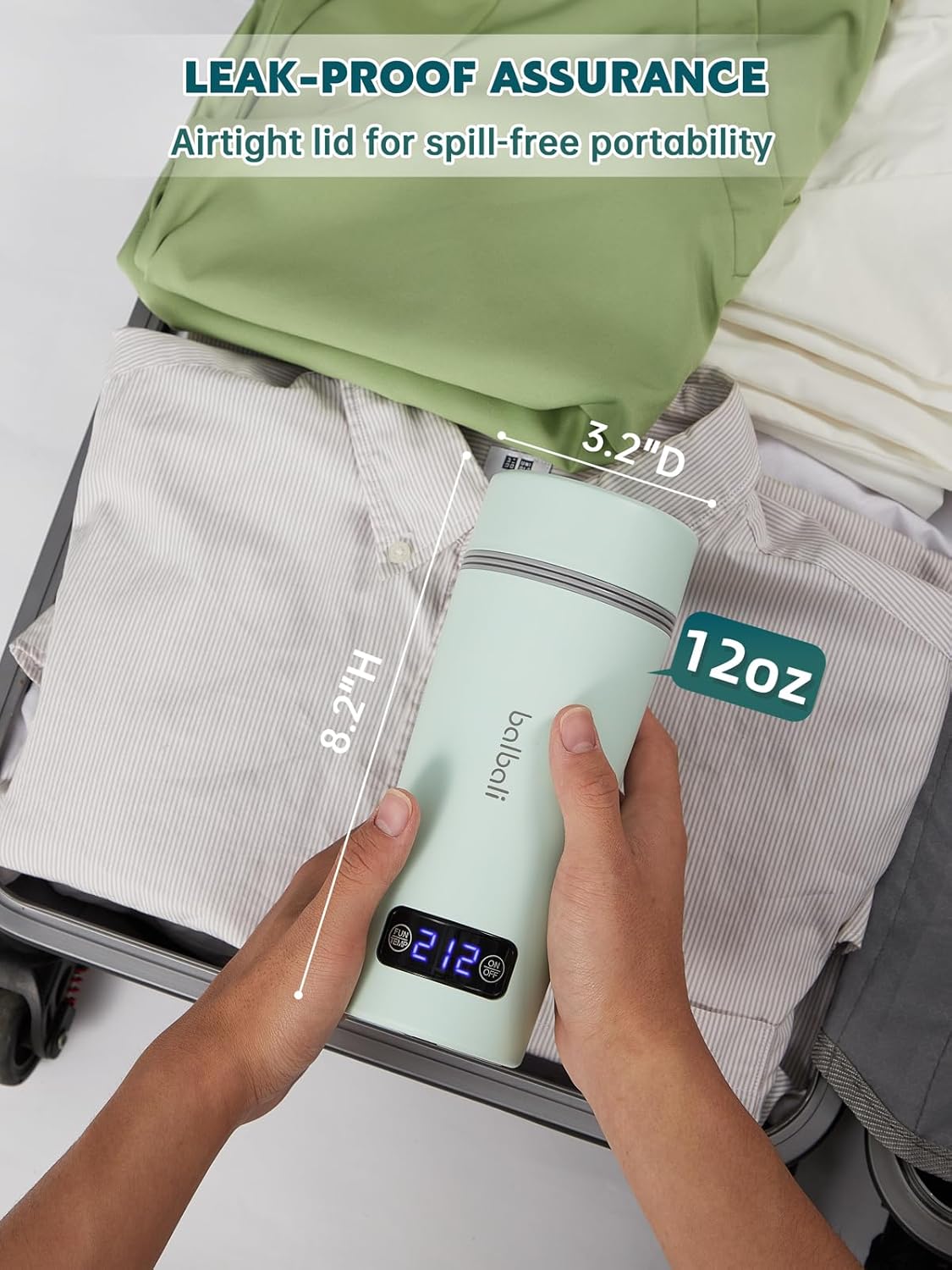 balbali Dual Voltage Travel Kettle 100-250V - 12oz Portable Water Boiler/Warmer/Heater for Boiling Water - 4 Preset Temperature Control Portable Tea Kettle Electric Travel - Green