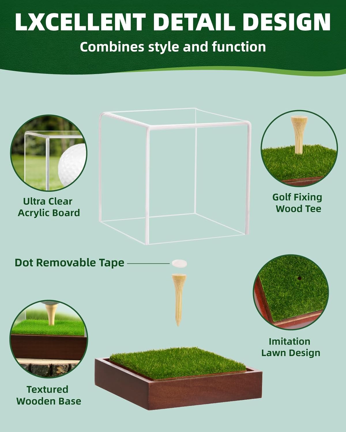 Golf Ball Display Case - Clear Acrylic Cube with Solid Wood Base & Tee, Anti-Dust Transparent Holder for Single Golf Ball, Ideal for Collectibles, Souvenirs & Gifts, Display Special Golf Balls