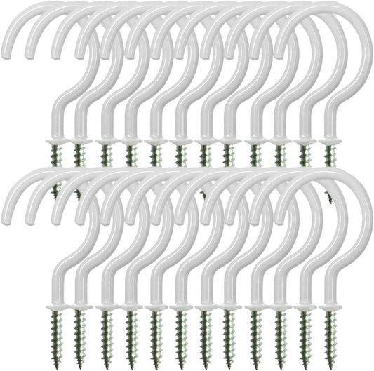 24 Pack Ceiling Hooks for Hanging Plants - 2.2 inches Heavy Duty, Hanging Hooks for Christmas Lights, Cups, Decors - White Vinyl Coated Screw in Plant Hanger Hook Indoor and Outdoor