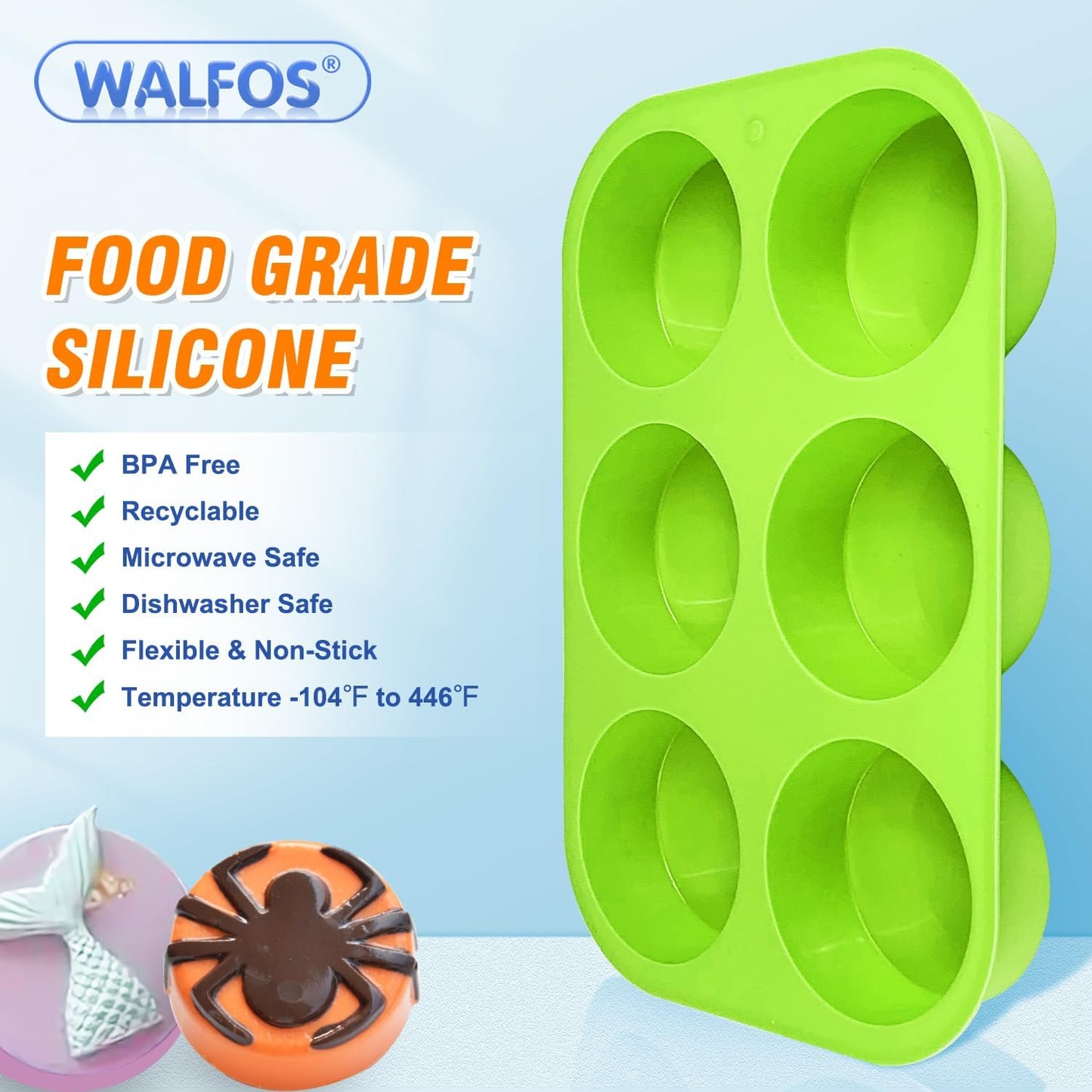 Walfos Oreo Molds Silicone, Non-Stick Round Chocolate Covered Oreos Mold for Candy, Cookies, Pudding, Soap, Jello, Set of 4 (Blue/Green)