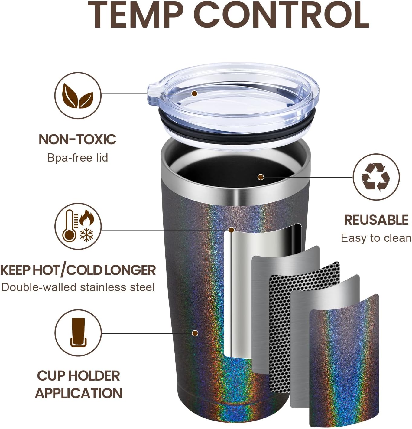 MEWAY 20oz Tumbler Double Wall Vacuum Insulated Travel Glitter Mug,Stainless Steel Tumblers with Lid and Straw, Powder Coated Coffee Cups for Woman (Gradient Black or Navy,1)