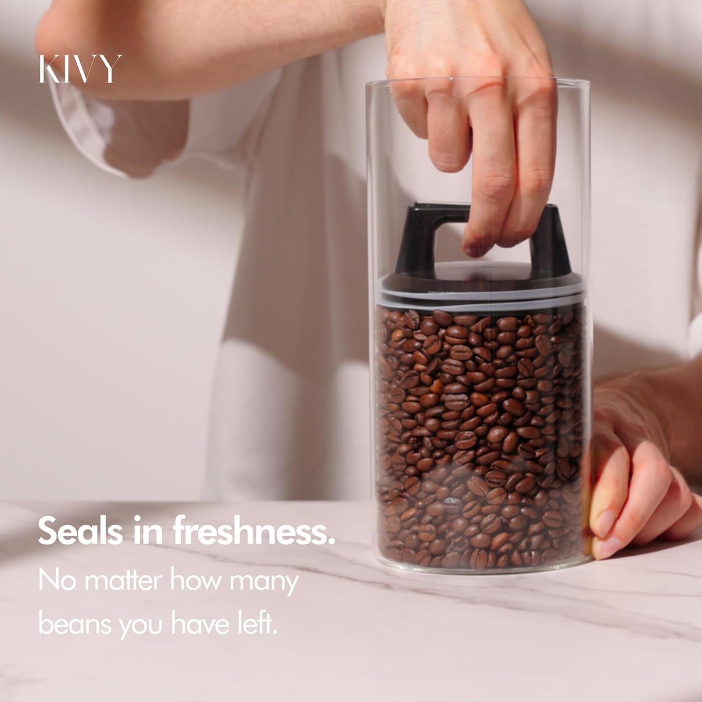 KIVY Vacuum Seal Coffee Canister [AIRTIGHT] - Coffee Canister with Airtight Lid - Airtight Coffee Jar - Air Tight Coffee Container - Vacuum Storage (Glass)