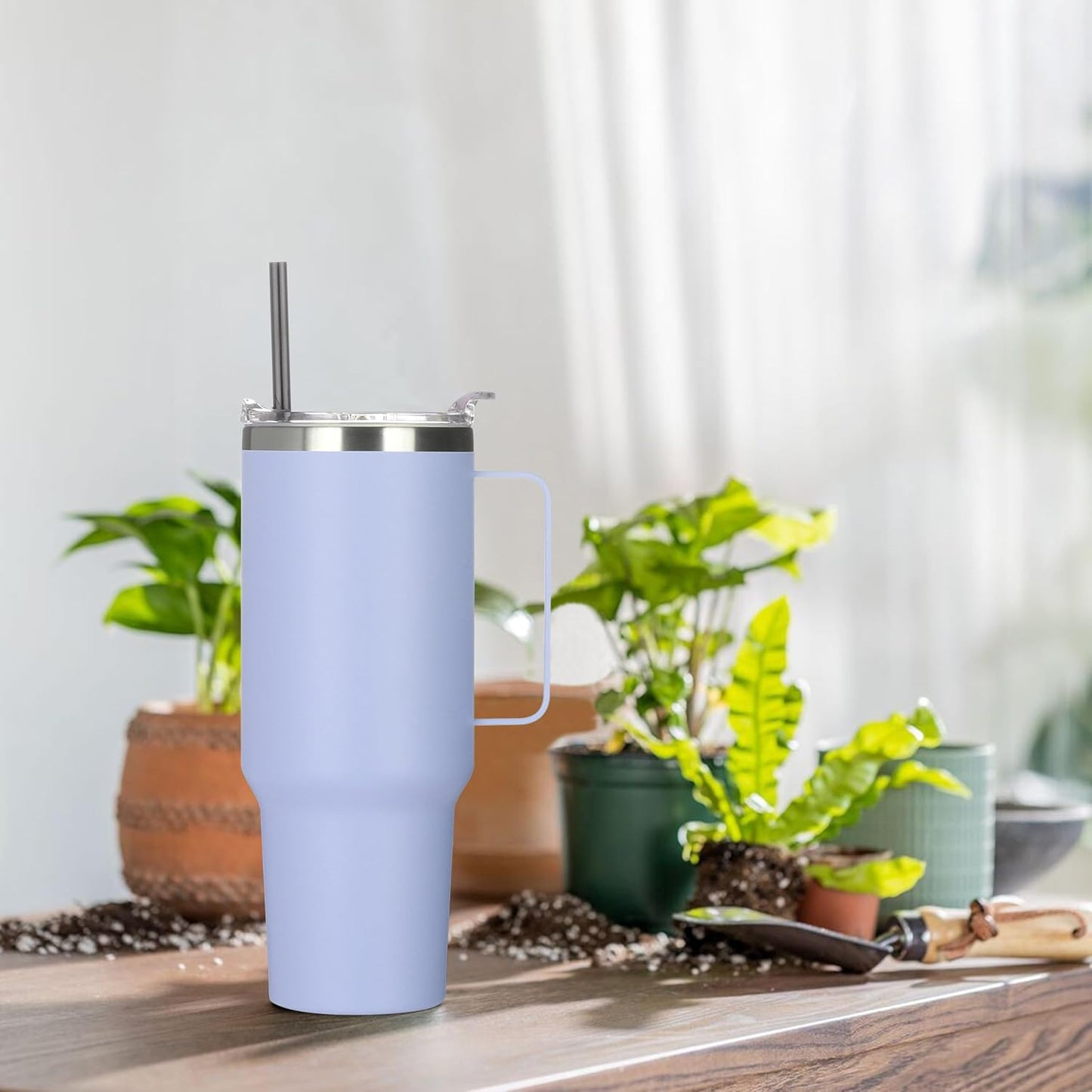 HASLE OUTFITTERS 40 oz Stainless Steel Tumbler with Handle, Vacuum Insulated Tumblers Bulk, Reusable Double Wall Travel Coffee Mug, Durable Powder Coated Water Bottle(Blue, 1)