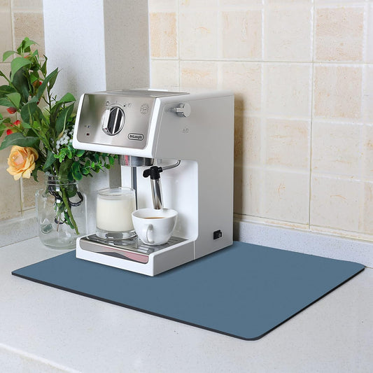 ZLR Coffee Mat - 16" x 20" Large Kitchen Hide Stain Absorbent Dish Drying Mat for Countertop - Easy to Clean Coffee Bar Mat for Espresso Machine and Spill Protection - Navy Blue