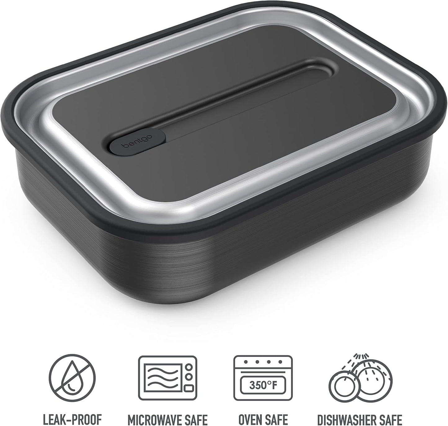 Bentgo MicroSteel Leak-Proof Lunch Box - Microwave-Safe, Oven-Safe, Bento-Style Container with Removable Divider, Airtight Lid, Sustainable Design, Odor & Stain Resistant (Carbon Black)