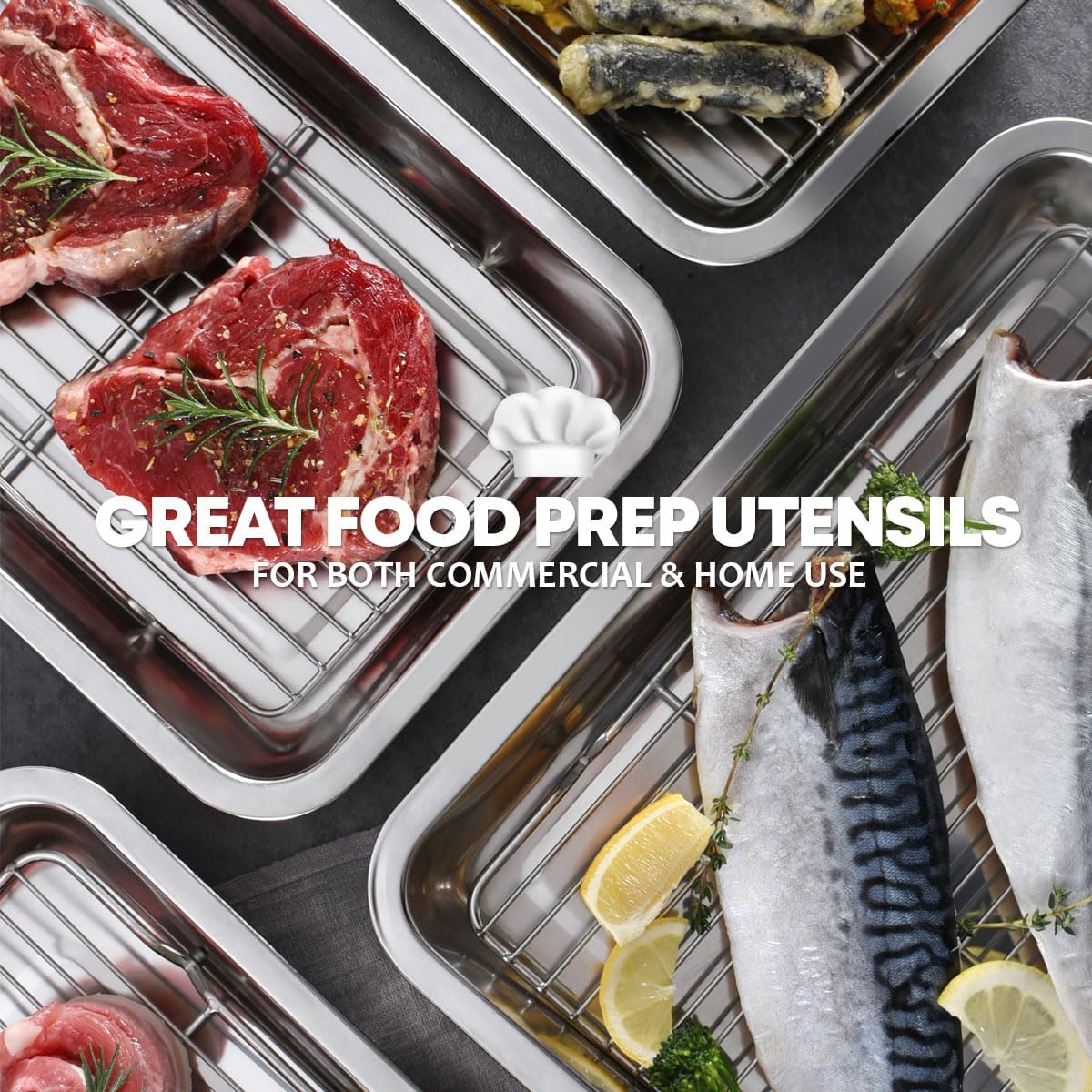 Stainless Steel Casserole Pan or Food Prep Container with Rack & Lid (Tray), 3.5Quarts, Buffet Party Pans, Roasting Pan with Rack, Bakeware, Roaster, Oven-safe, Freezer-friendly (1306 / No6)