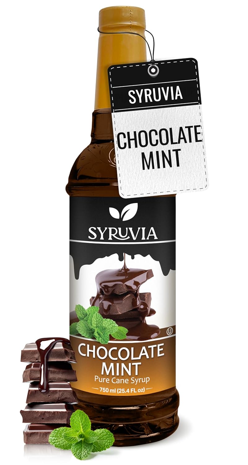 Syruvia Chocolate Mint Coffee Syrup - 25.4 fl oz - Kosher Coffee Syrups, Gluten Free, No Coloring, Perfect for Drinks, Soda, Shakes, Desserts, and More.