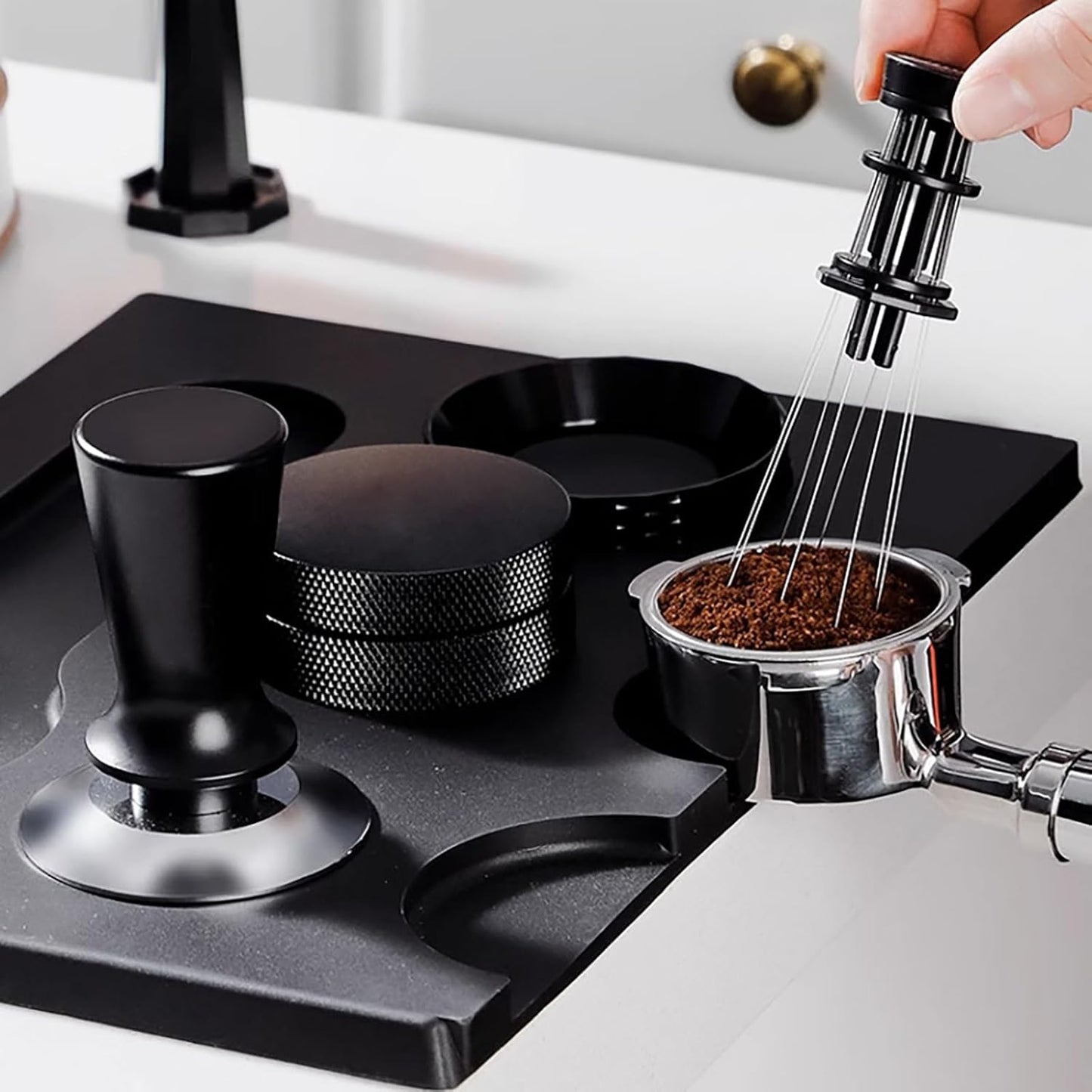 Espresso Tamping Mat, Large Tamping Mat with Corner Edge, Anti-Slip Espresso Silicone Mat For Baristas Tool Supplies, Coffee & Espresso Machine Parts & Accessories, Black 12.6 x 9.5 inch