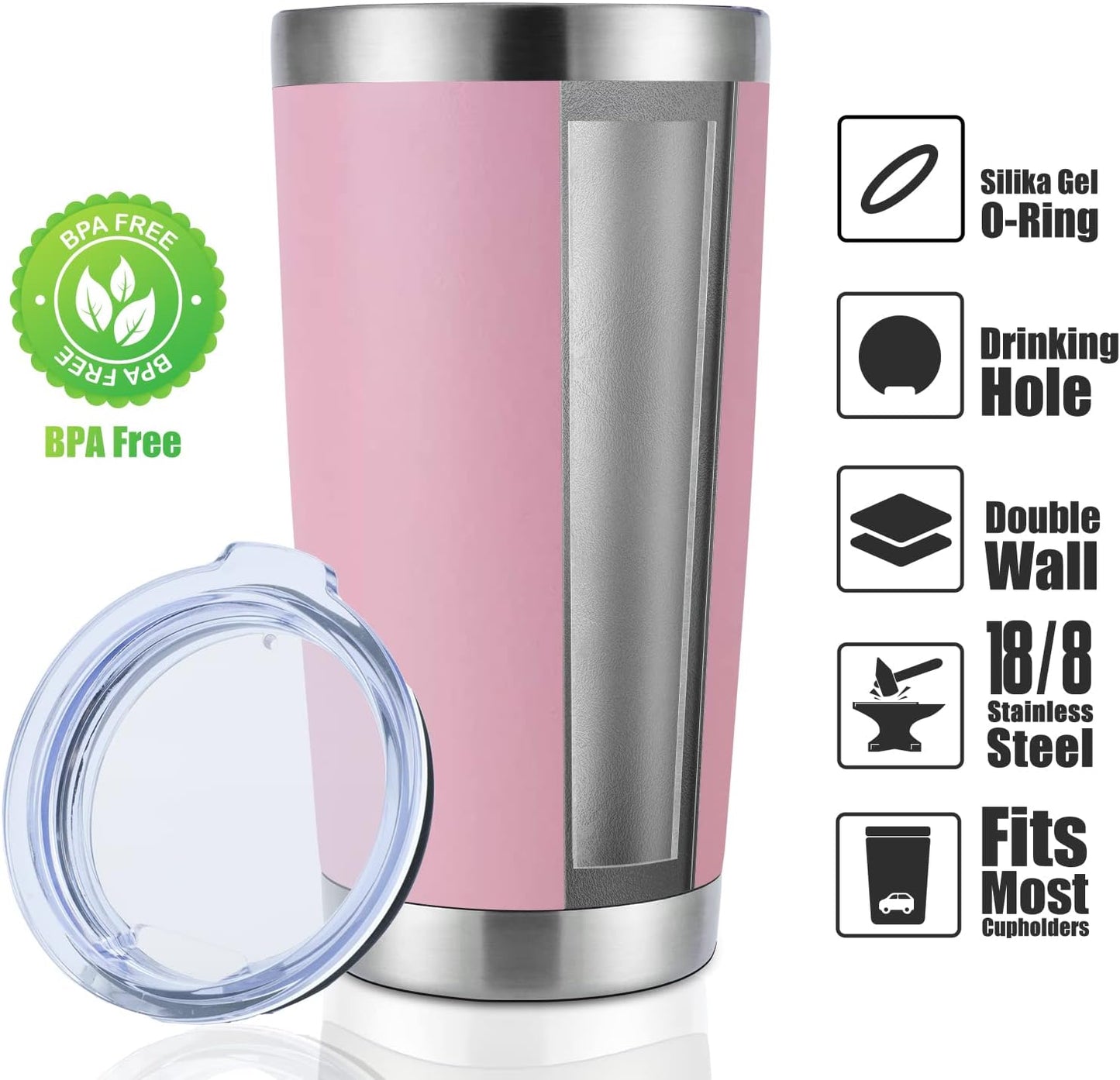 DOMICARE 20oz Stainless Steel Tumbler Bulk with Lid, Double Wall Vacuum Insulated Travel Mug, Powder Coated Coffee Cup,Pink, 12 Pack