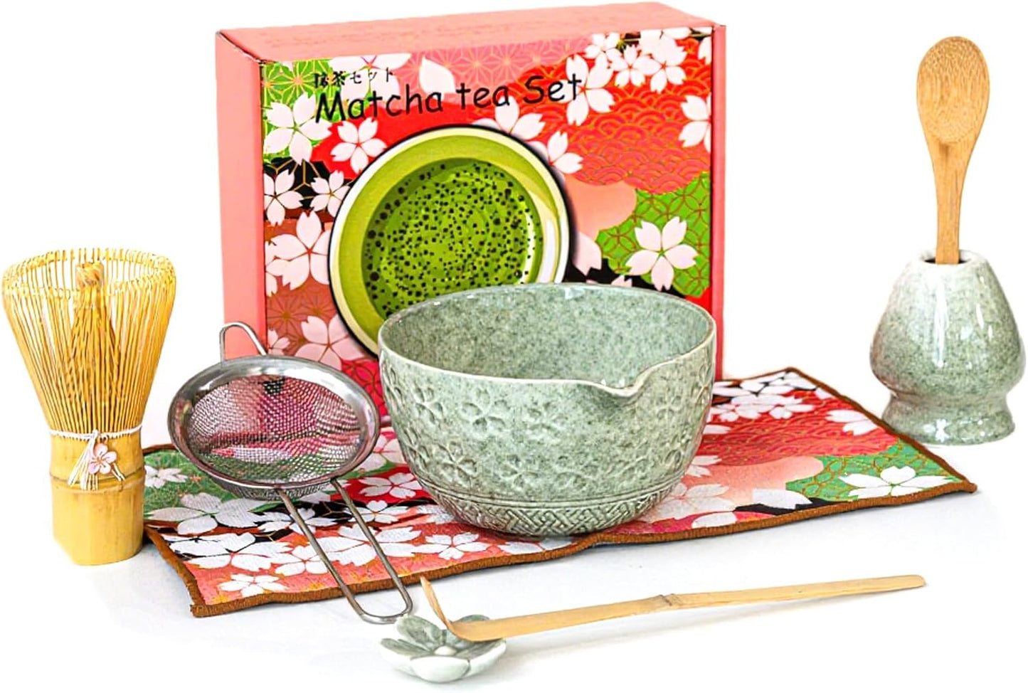 8 PCS Matcha Whisk Set, Ceramic Matcha Set, Includes Bowl, Matcha Whisk Holder Matcha Bamboo Whisk, Scoop, Sifter, Unique Gift for Matcha Lovers (C)