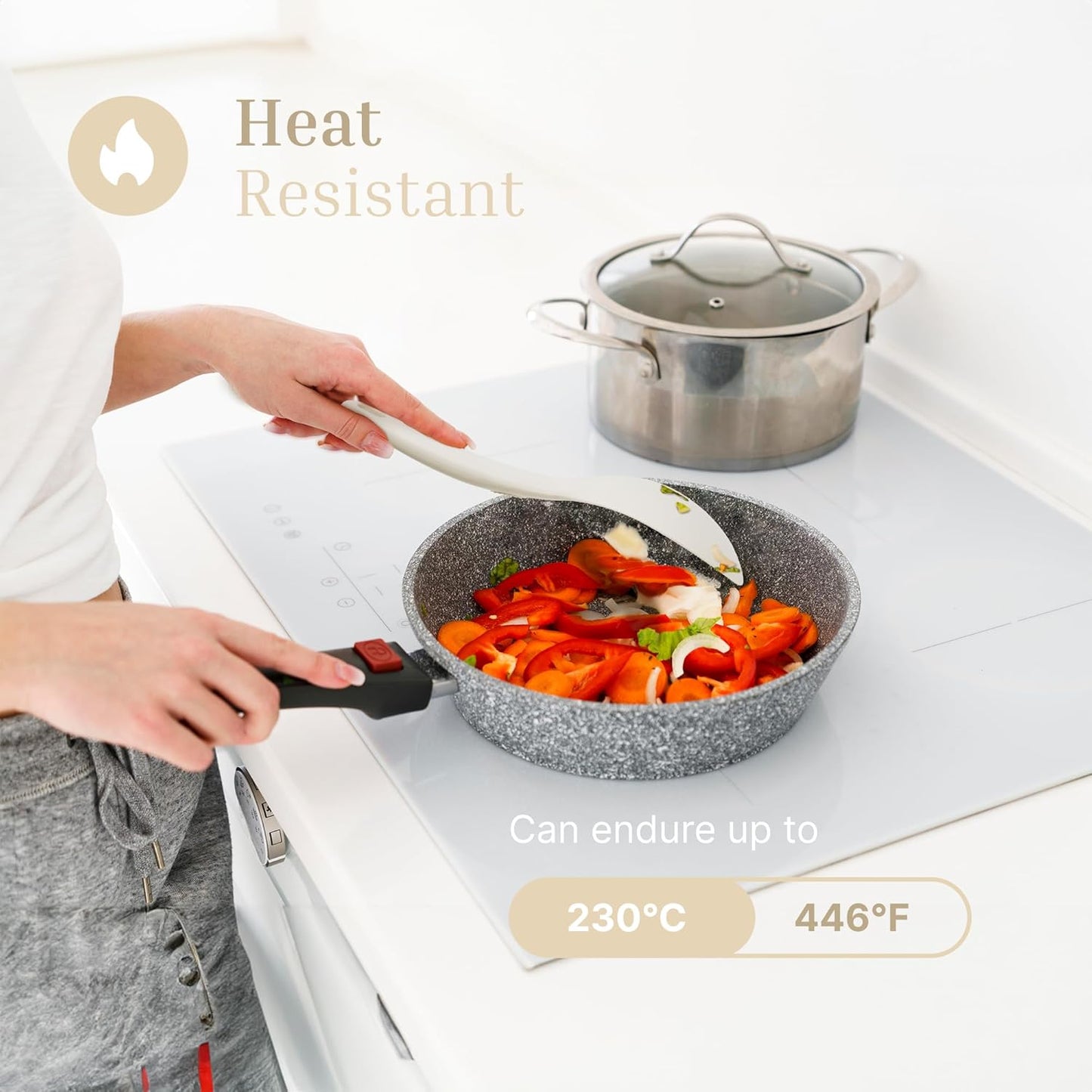 Silicone Utensils 3-Piece Set – Rubber Spatula, Slotted Turner, and Rice Paddle – Complete Heat-Resistant Set for Non-Stick Cookware – Kitchen Tools and Accessories for Cooking & Baking – Cream