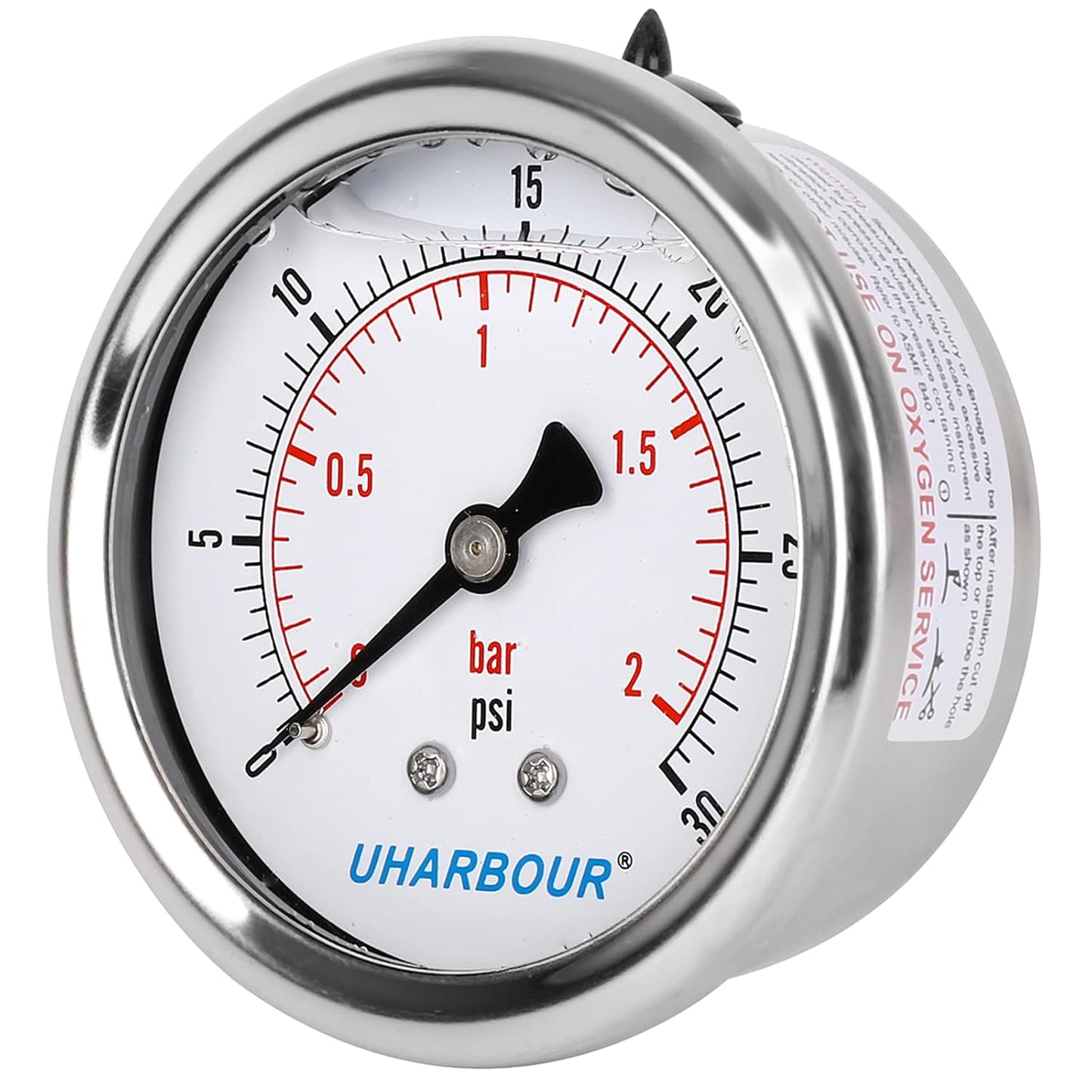 Glycerin Filled Low Pressure Gauge 30psi/2bar, Stainless Steel case, Brass Inside Construction, 2-1/2" dial, 1/4" NPT Back Connection…