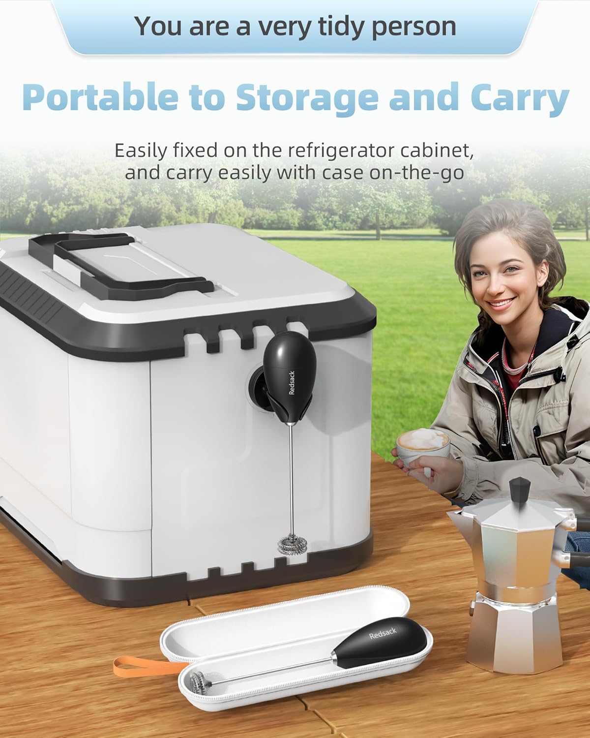 Rechargeable Milk Frother Handheld, Travel Portable Frother Wand for Coffee, USB C Electric Whisk with Stand & Case, Waterproof Hand Drink Mixer for Lattes, Cappuccino, Matcha, Egg (Black)